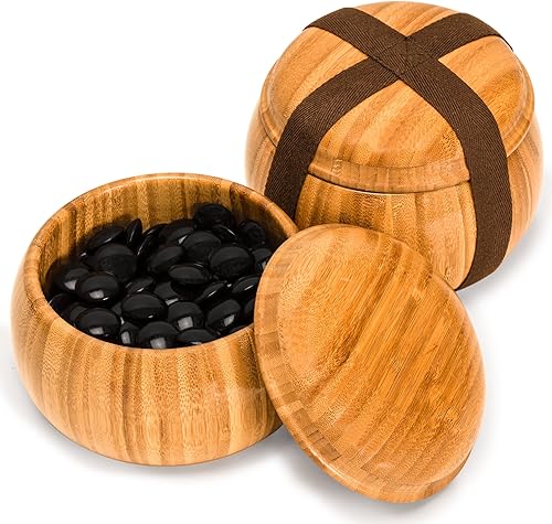 Miniatura 3 de Yellow Mountain Imports Bamboo - Juego de mesa reversible de 2 pulgadas, 19 x 19/13 x 13 pulgadas, con piedras de melamina convexas dobles y cuencos