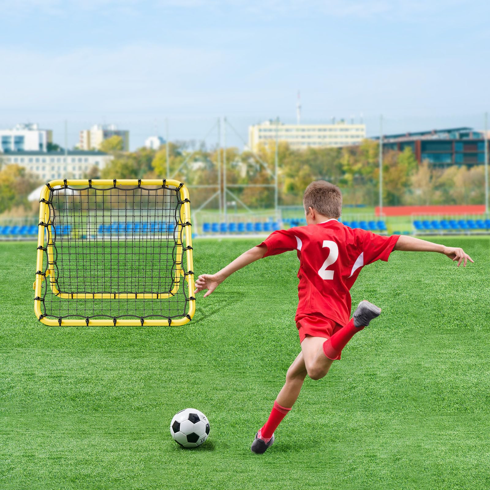 VEVOR Rete da Rimbalzo da Calcio 1016 x 889 x 939,8 mm Rete da Porta con Angoli Completamente Regolabili, Strumenti e Attrezzature per Tutte le Età, Facile Installazione e Conservazione Perfetta