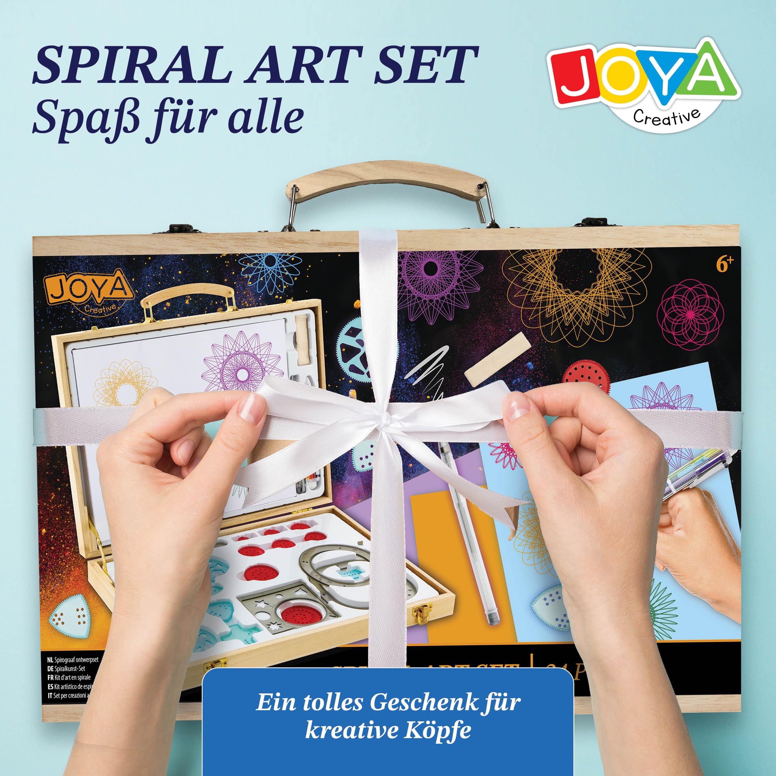 Spiral Art Set für Kinder – 24-teiliges Spirographie-Set in Deluxe-Holzetui – Kreatives Zeichen- und Malset – Spiral Designer für Kinder – Mandala Maker – Zeichenset