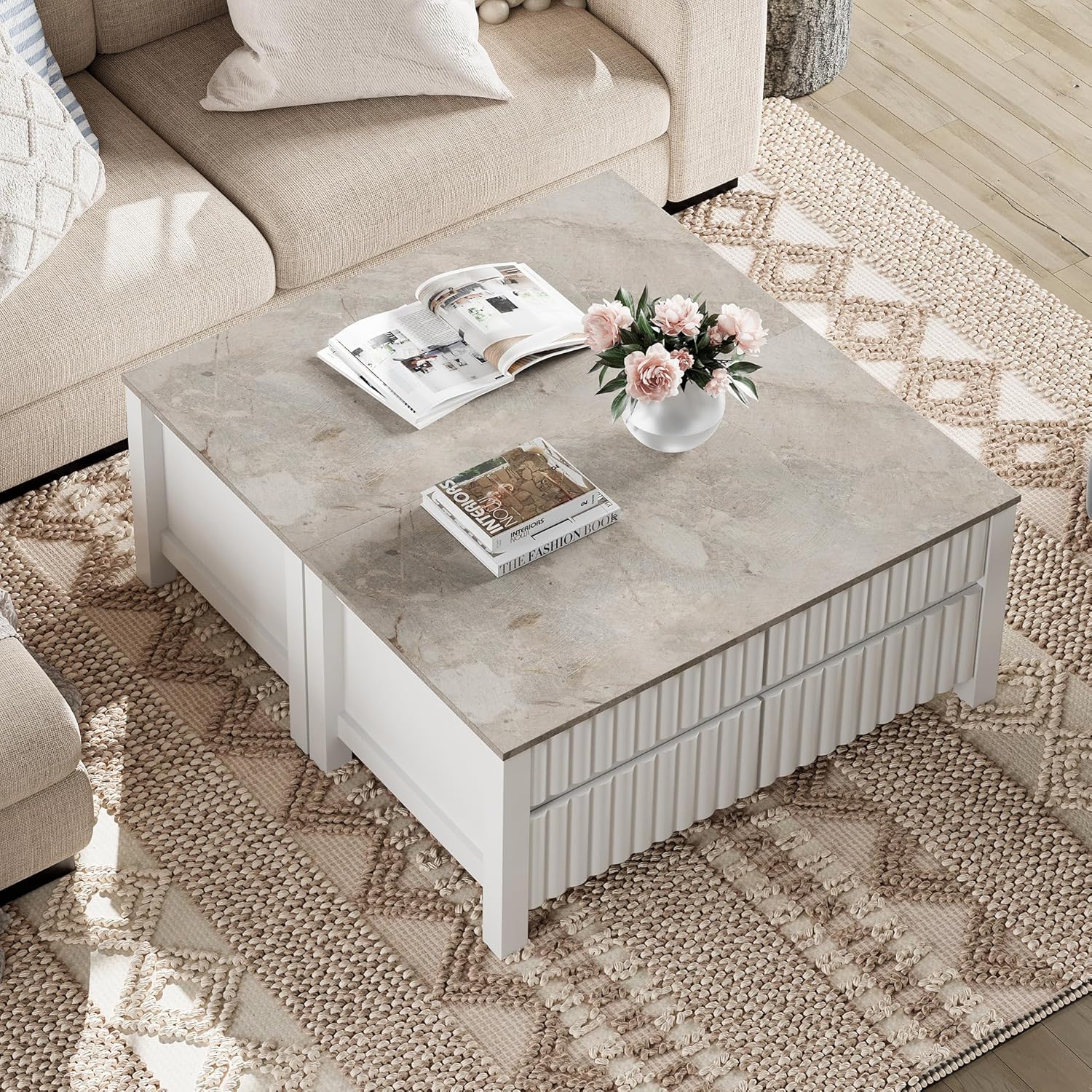 Amazon.com: WAMPAT 2-in-1 Coffee Table with Storage, Rectangle Coffee Table with Sliding Drawers ...