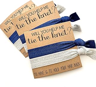 Set of 5 Bridesmaid Proposal | Will You Help Me Tie The Knot | Hair Tie Favors (Navy + Silver Shimmer)