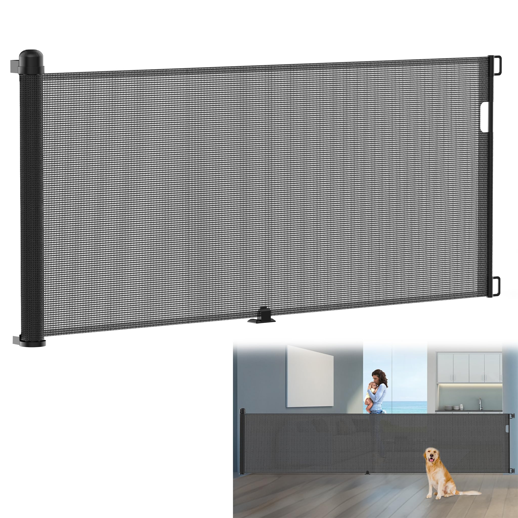 YRHome - Barrera de protección extensible de 0 a 300 cm, para bebé y mascotas, para escaleras, puertas, interior y exterior, color negro