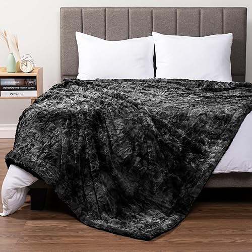PAVILIA - Manta de cama tamaño King de piel sintética - Tie-Dye negro, suave, esponjosa y cálida Sherpa, forro polar esponjoso y grueso para sofá,