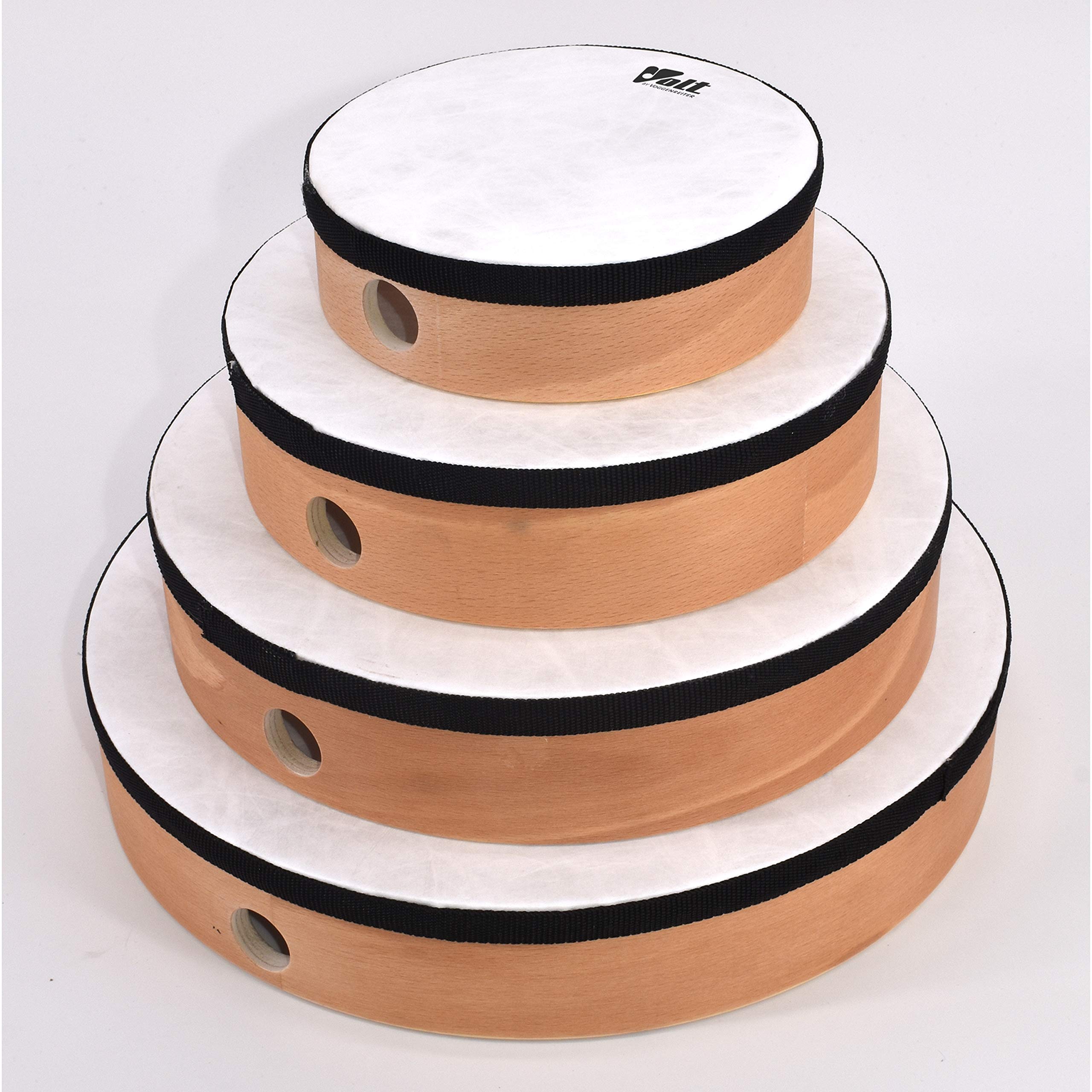 Juego de tambor de mano (4 piezas, instrumentos musicales de madera, diámetro: 15, 20, 25, 30 cm, robusto diseño laminado, instrumento musical a partir de 10 años), color marrón