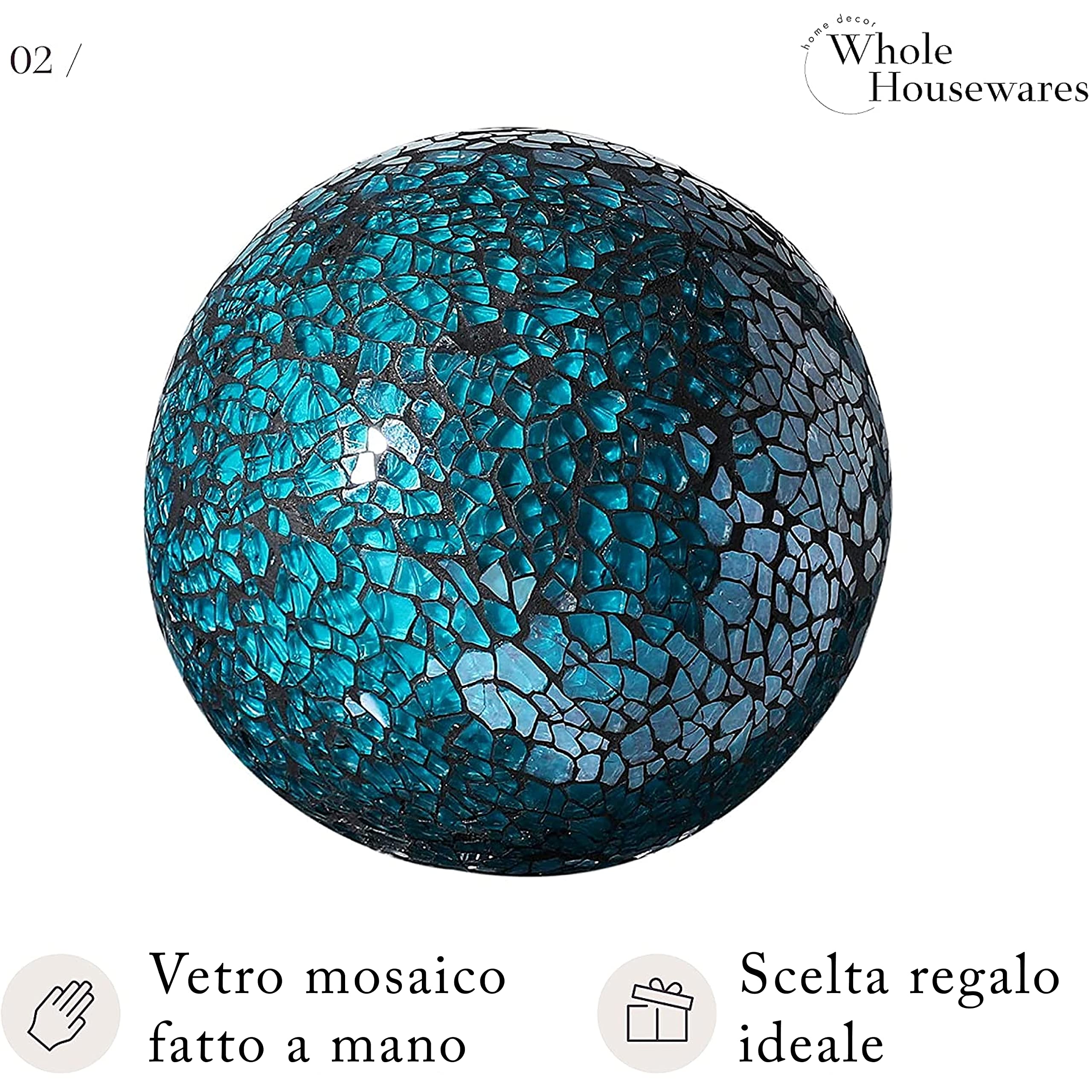 WHOLE HOUSEWARES Palline Decorative in Vetro Mosaico - Palline da Tavolo Decorative Moderne - Decorazioni per il Tavolo da Pranzo e il Tavolino da Caffè - Set di 5 - Turchesi