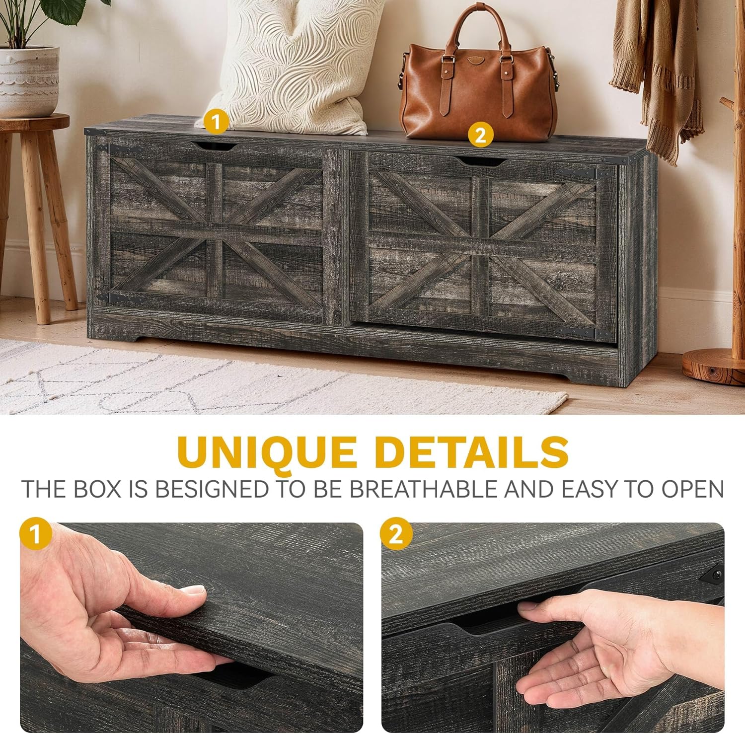 DWVO Shoe Storage Bench, 55" L Shoe Cabinet with 3 Flip Drawer & Flip-Top Storage, Farmhouse Modular Tilt-Out Organizer for Entryway, Mudroom, Bedroom