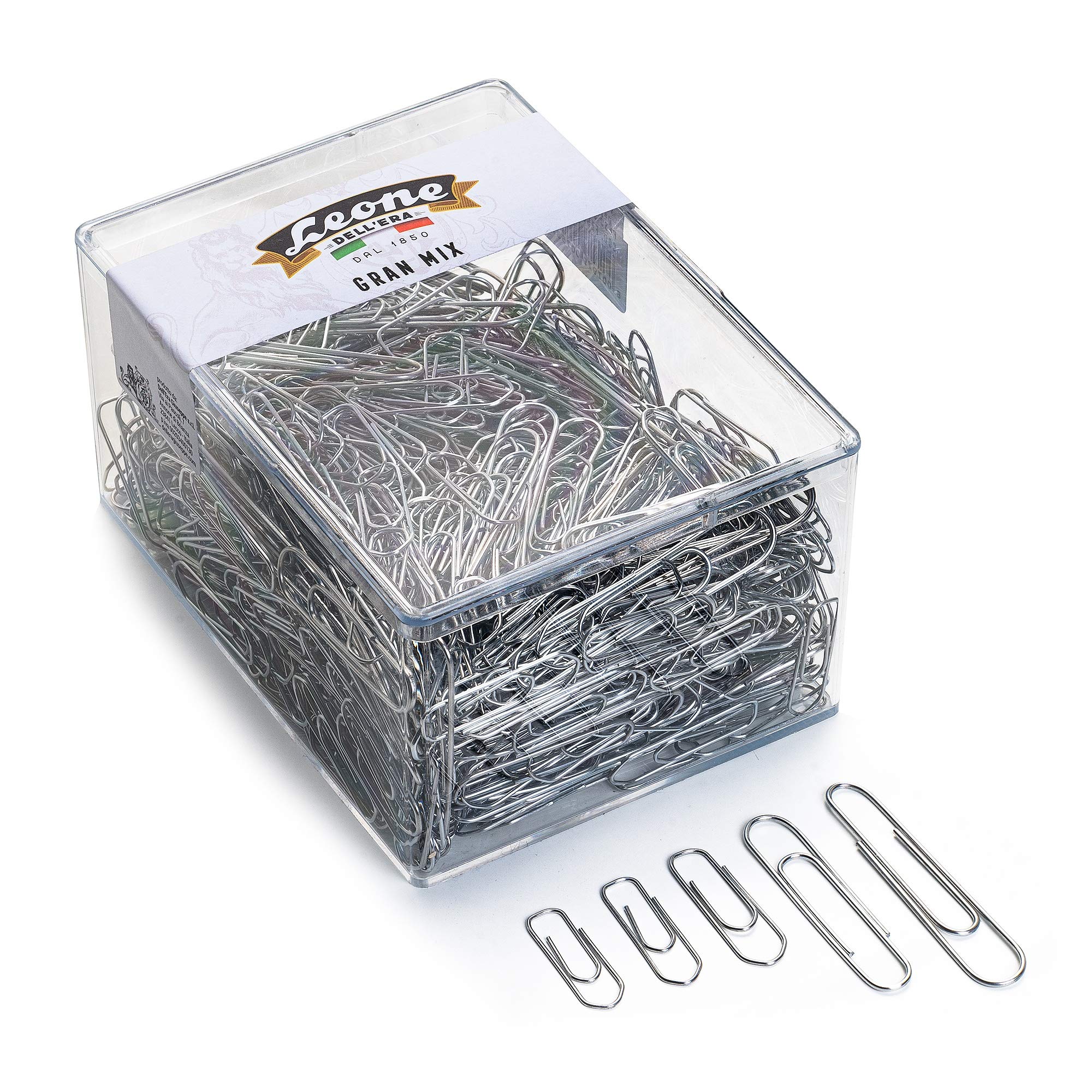 Leone Dell'Era FZ500GMIX Mixed Box of 500 Paperclips, Weiß, 1 - 2 - 3 - 4 - 5 - 6
