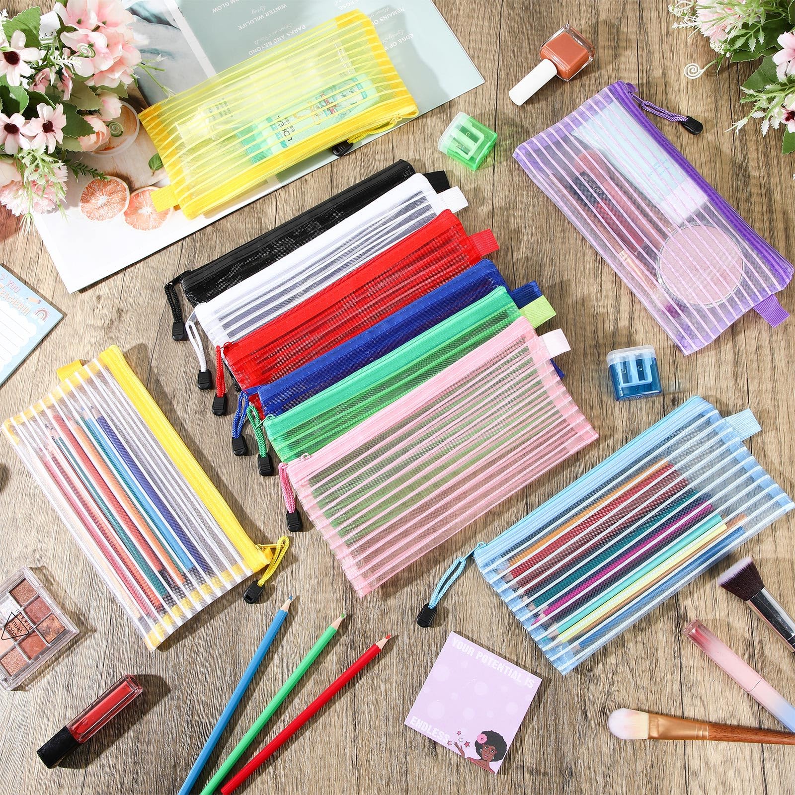 Zhehao 200 sacchetti in rete A6 con cerniera, impermeabili, piccoli, per scuola, ufficio, organizzazione, 24 x 11,4 cm (colori vivaci)
