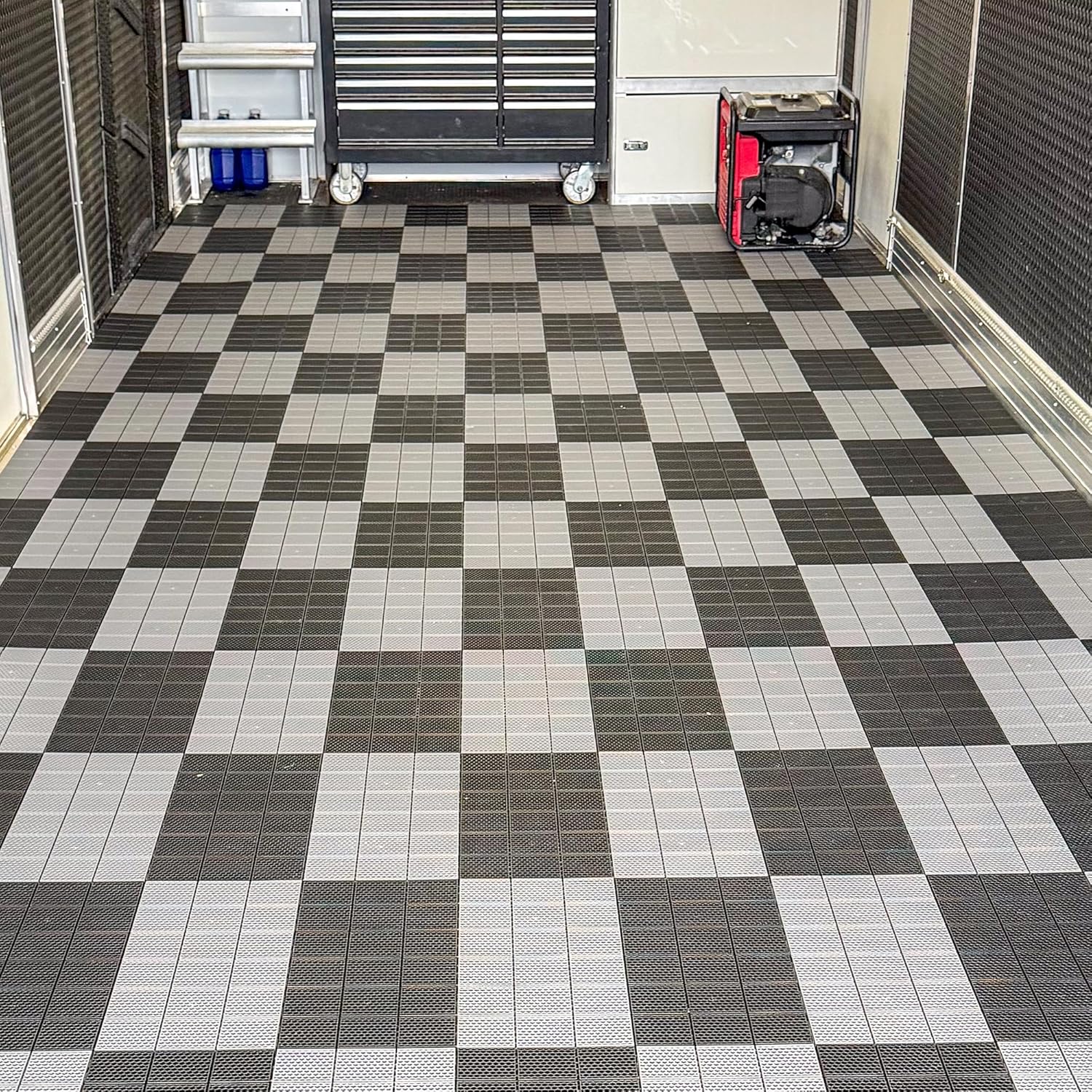 ProTech Floor Tile Bundle, Two Stall Garage Package with 432 Sq. Ft. of Interlocking Tiles, Black and Grey