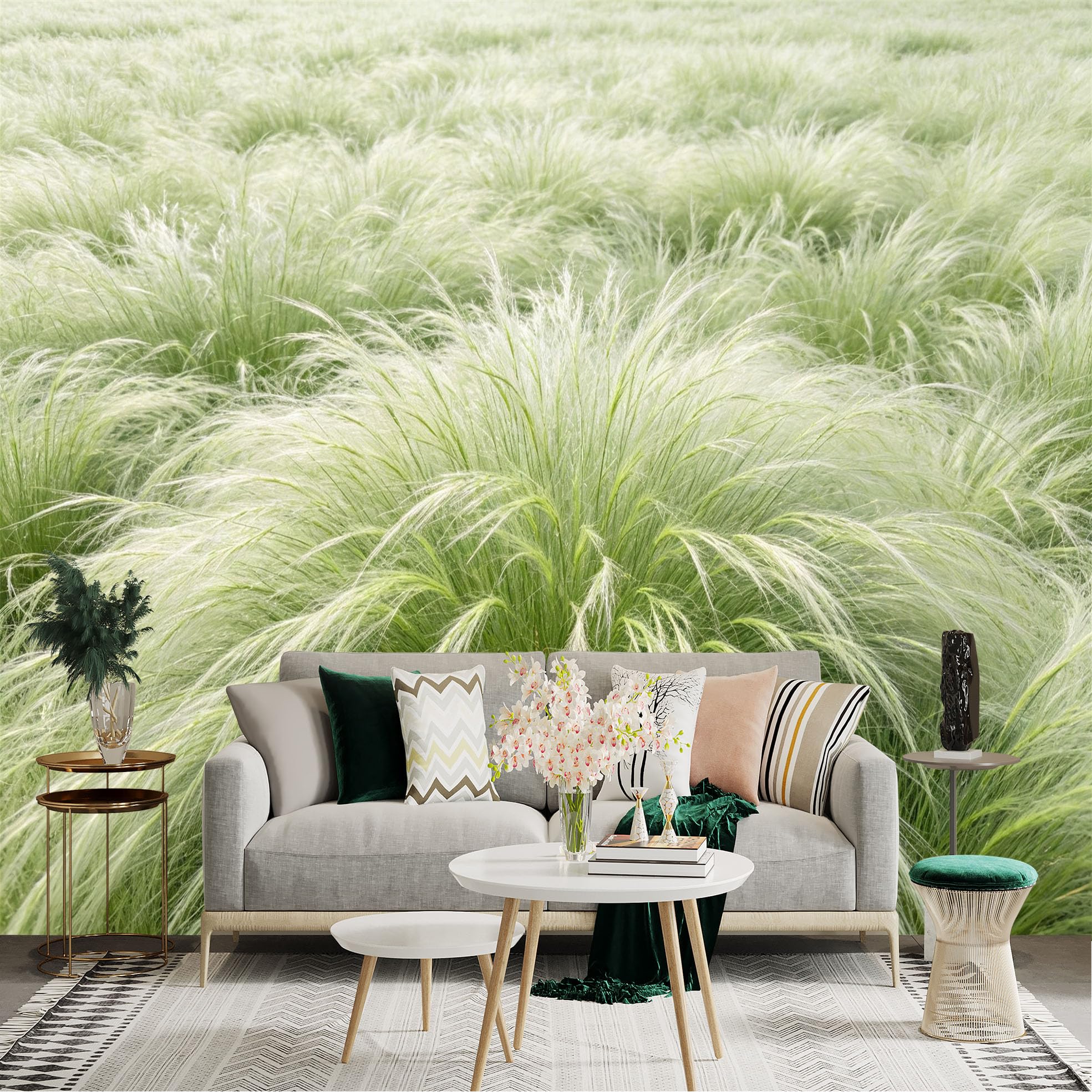 Lnzczhyre Dbh260521171 Custom Size Wall Sticker Mural， Whispering Soft Feathery Stems， Natural Meadow Landscape， Serene Plant Texture， For Wall Decoration， Peelandstick Wall Decals.
