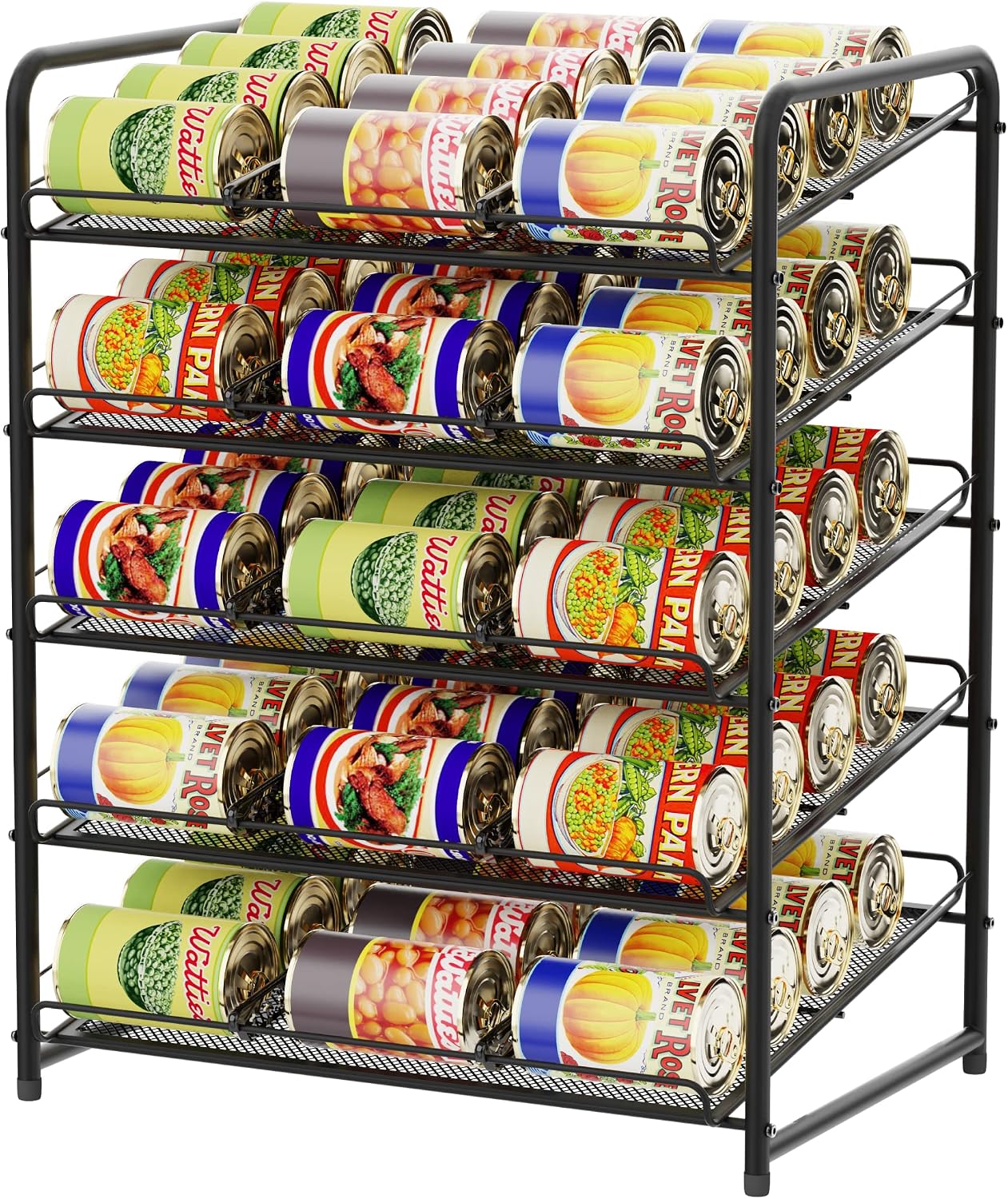 Simple Trending 5-Tier Can Rack Organizer, Can Storage Dispenser Holds up to 60 Cans for Kitchen Cabinet or Pantry, Black