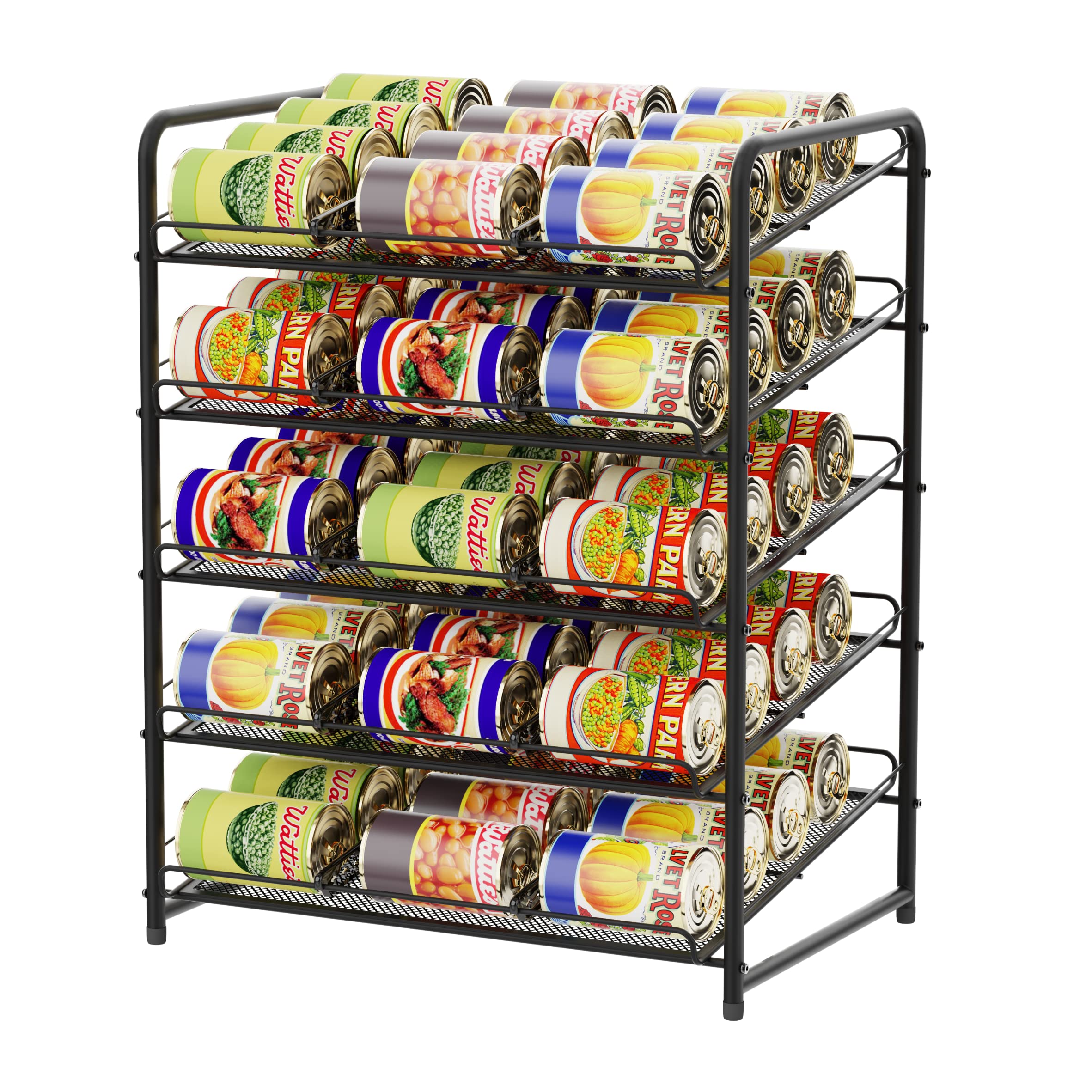 Simple Trending 5-Tier Can Rack Organizer, Can Storage Dispenser Holds up to 60 Cans for Kitchen Cabinet or Pantry, Black
