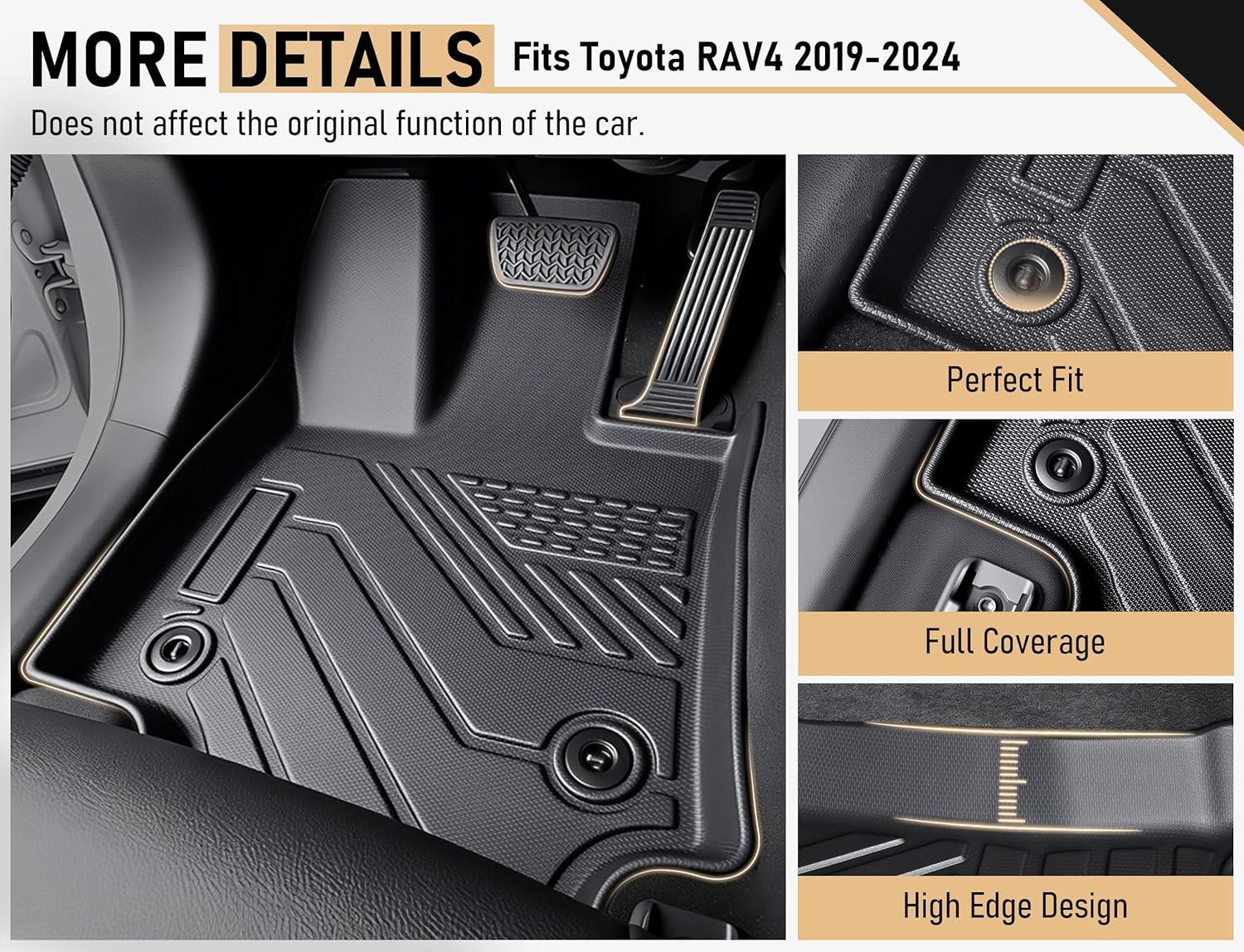 Floor Mats for Toyota RAV4 2019-2023 2024 2025 (Not for Hybrid), All Weather Protection Custom Floor Mats Trunk Cargo and Car Windshield Cover Set for Car Accessories,Car Floor Liners Set - Image 7