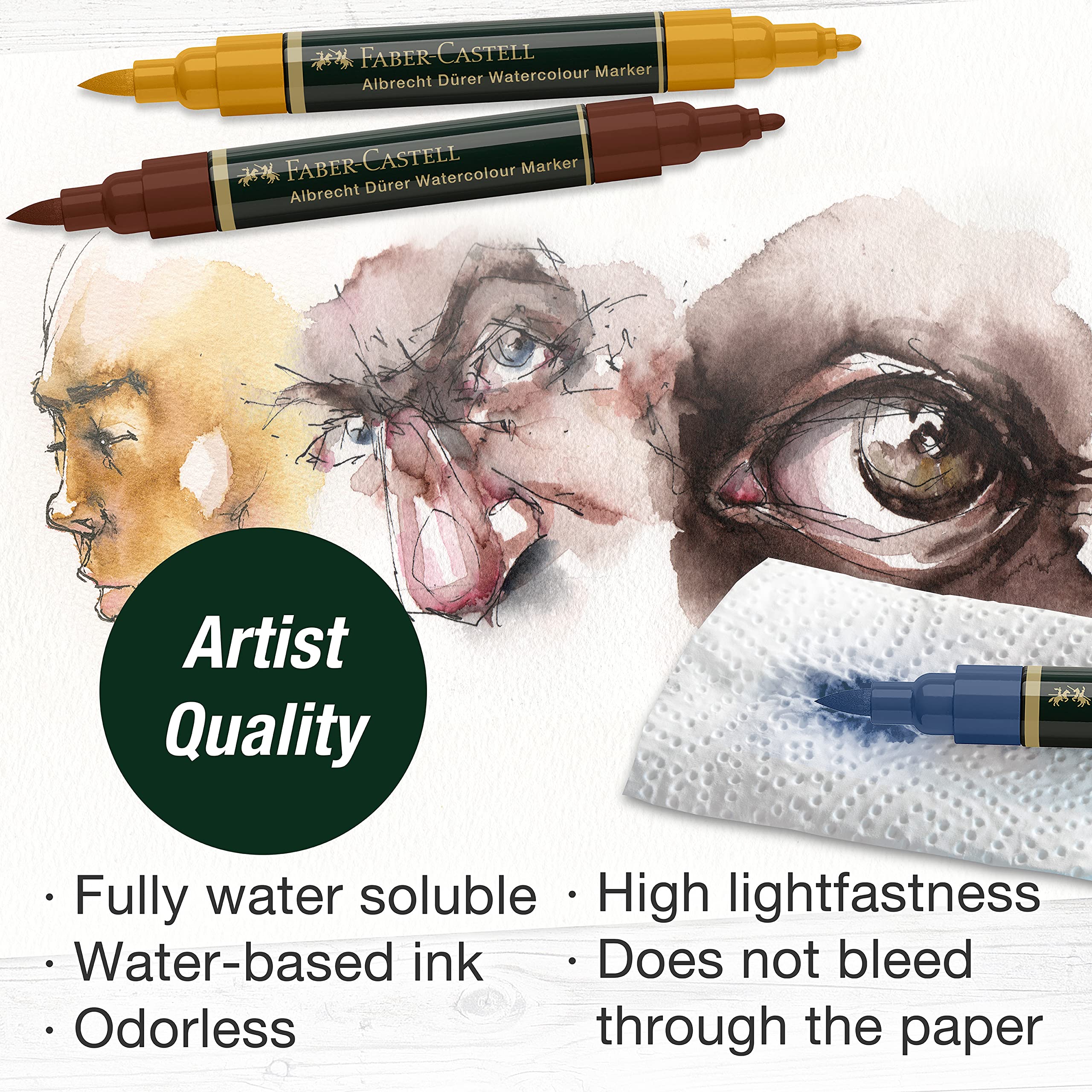 FABER-CASTELL - markery akwarelowe Albrecht Dürer, 5er, portretów | Wysoce pigmentowane kredki artystyczne z końcówką pędzelkową i włóknistą