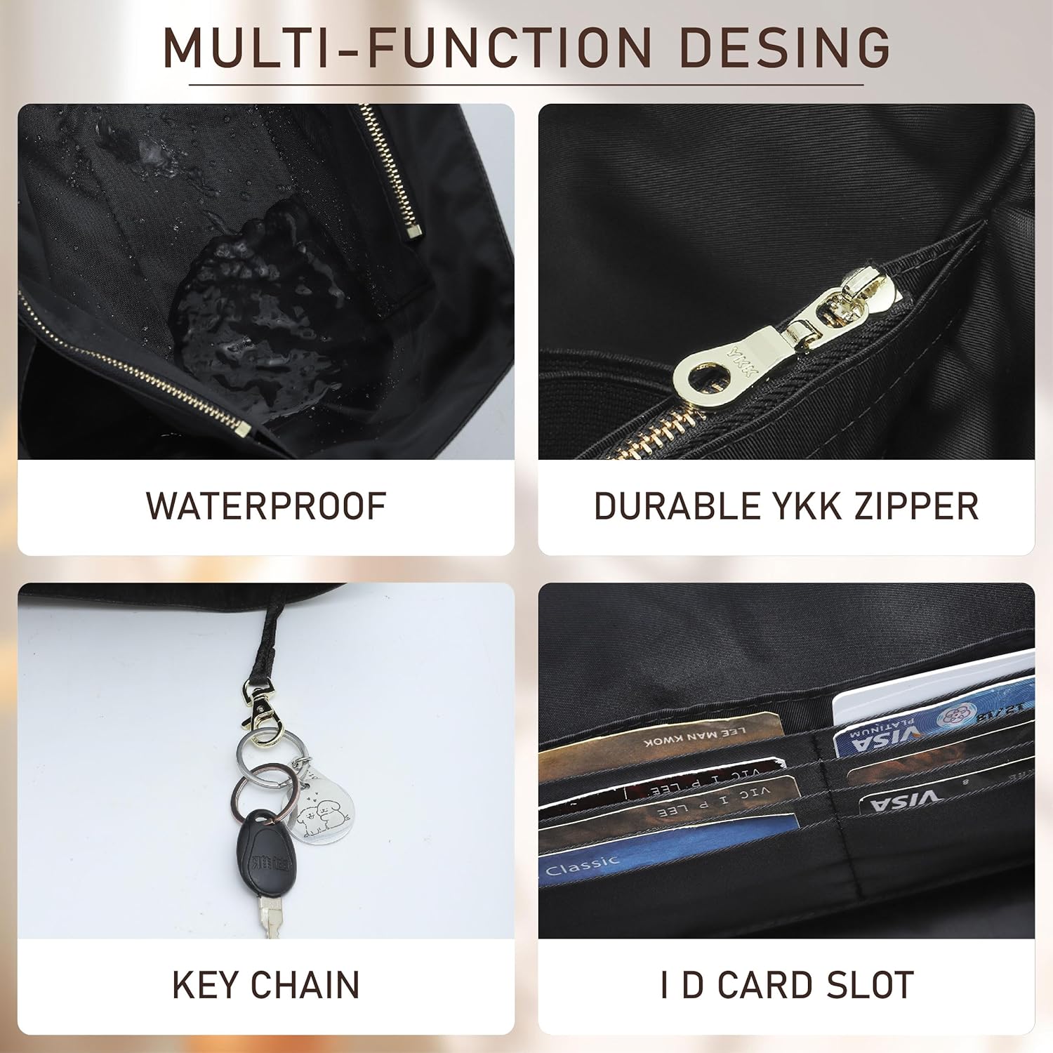 Doxo Purse Organizer Insert for le pliage Tote, Extra Lightweight Waterproof le pliage Large Organizer with YKK Zip, Bag Organizer Insert Compatible with Long Champ Shoulder Bag Large(Black,L) - Image 7