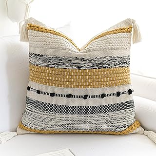BlissBlush Fall Yellow Mustard Decorative Throw Pillow Cover 20x20 Squar...
