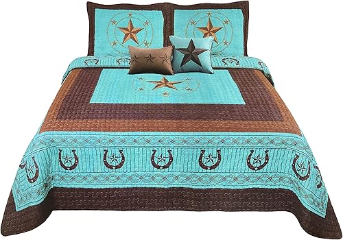 Miniatura 4 de Western Peak Juego de 5 piezas de colchas con alambre de púas estilo occidental, cruz de Texas, diseño de cabaña, fundas para almohadas, edredón