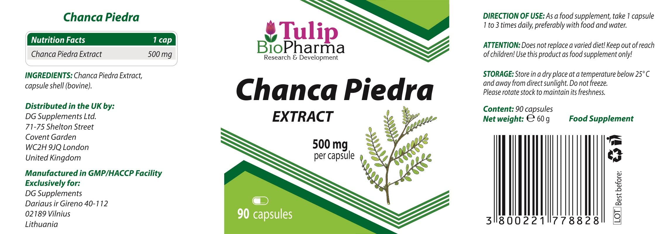 Chanca Piedra Extract 500mg 90 Capsule, Certificato di analisi di AGROLAB Germania, ad alta resistenza, senza riempitivi o altri additivi, senza glutine, senza OGM