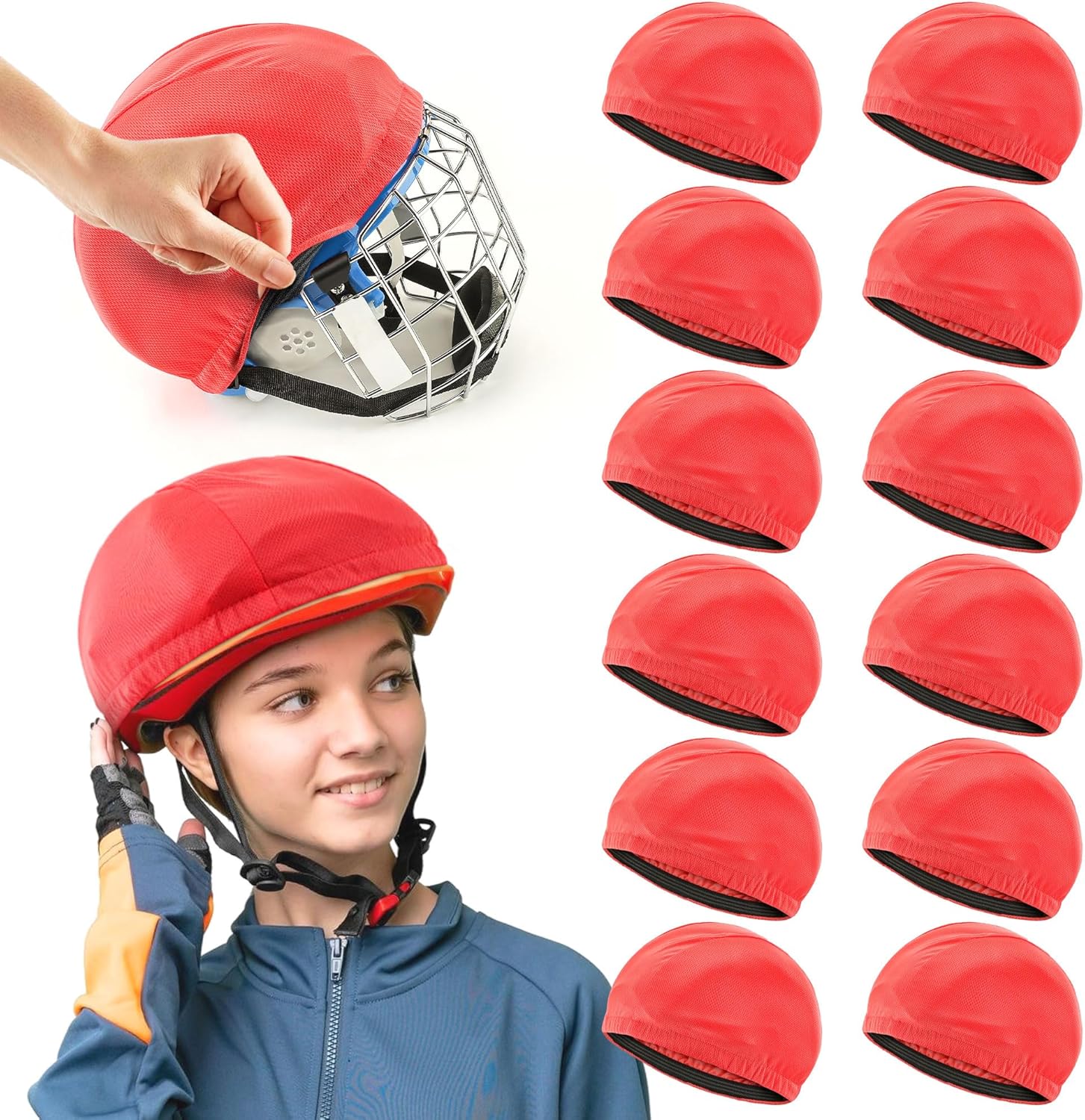 12Pcs Football Helmet Covers Bright Colors Scrimmage Helmet Cap with Anti Slip Strips for Youth Adult Football Practice Hockey Lacrosse Training Accessories