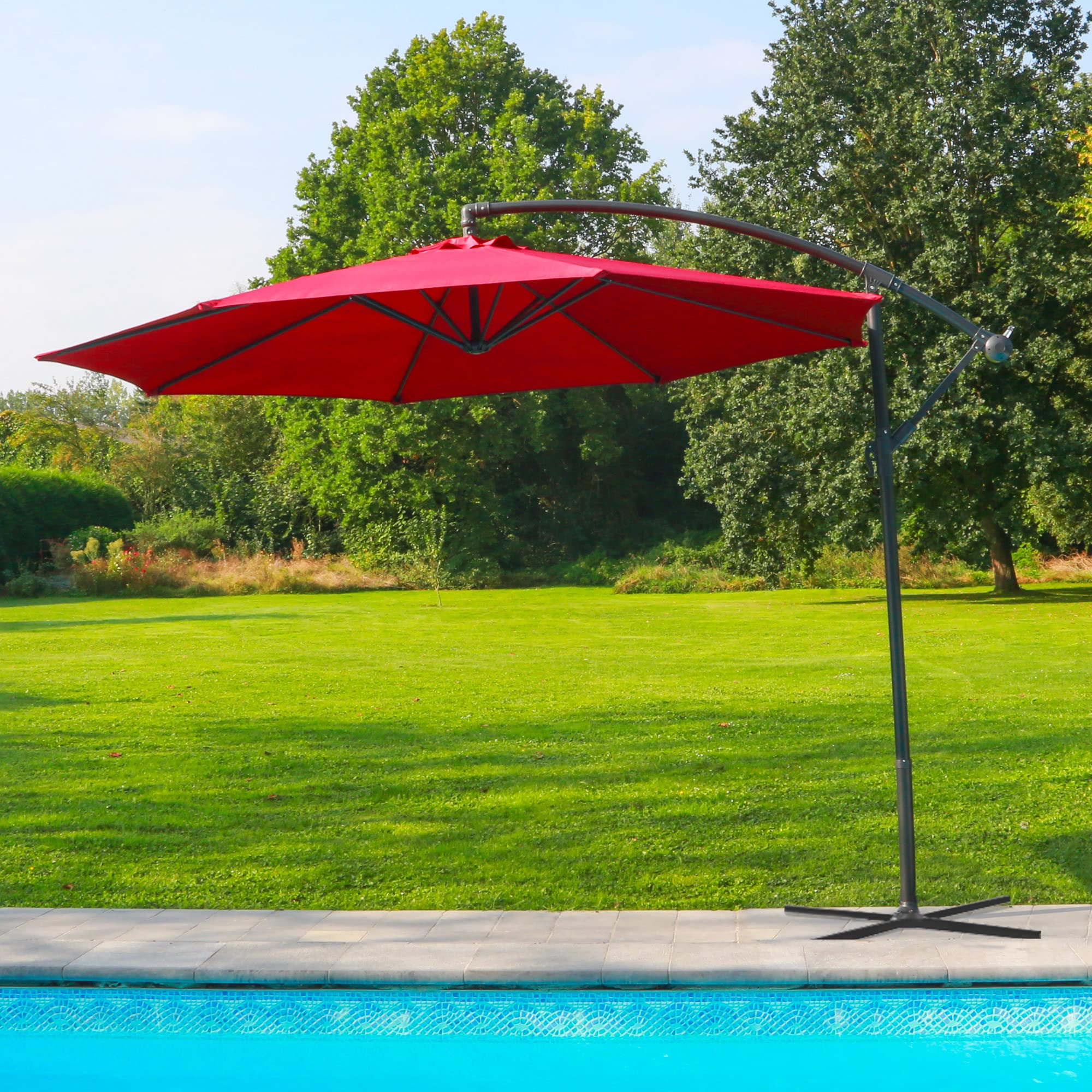 SKYLANTERN Parasol Deporte Octogonale Ø300cm de Plage - Parasol Déporté 3x3 M Acier Traité - Parasol Plage, Balcon, pour Patio