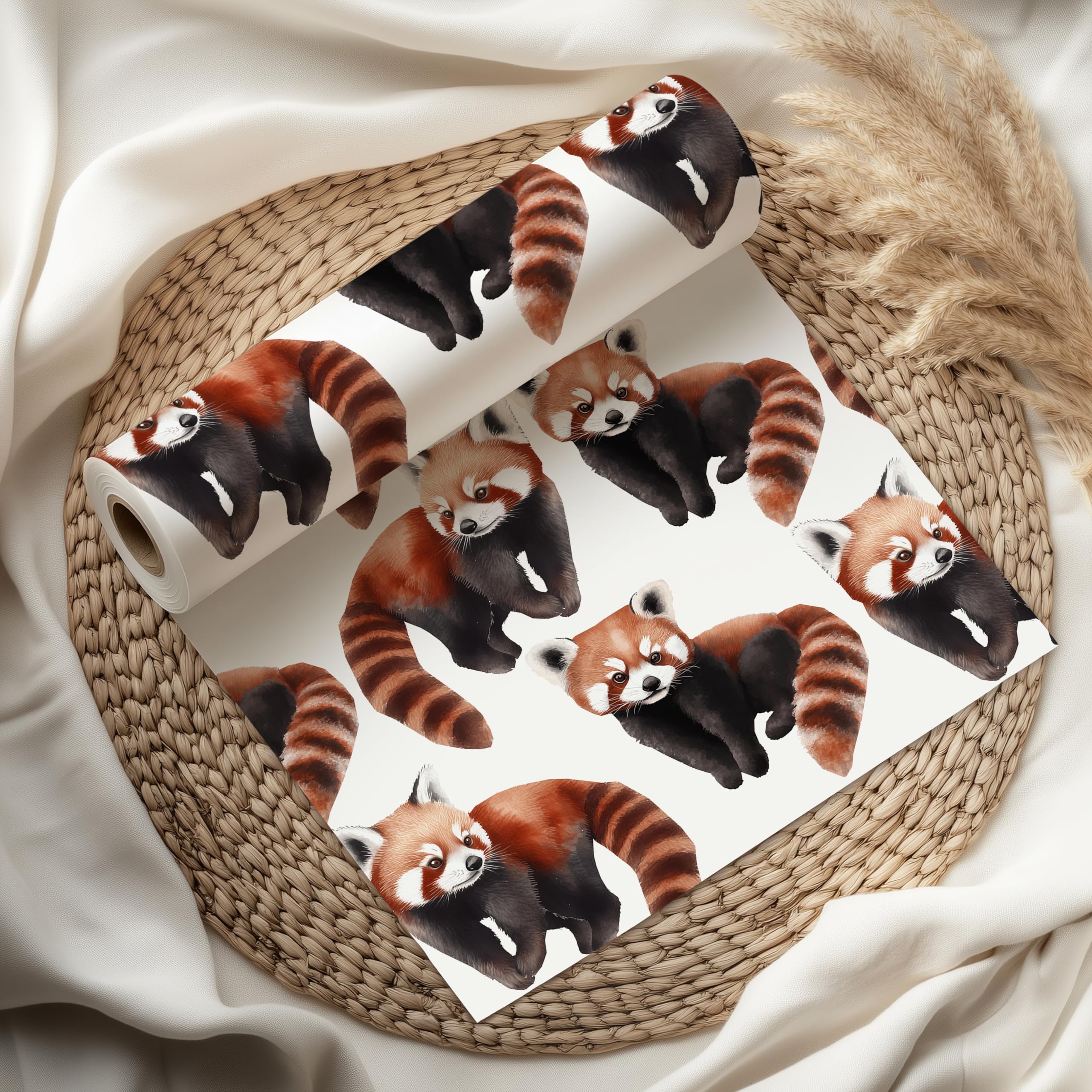 Cute Red Panda Wrapping Paper Sheet, Fluffy Red Pandas, Perfect for Animal Lovers, Birthdays & Kids Parties - W103 (White, Medium Sheet - 42 x 58cm / 15.7" x 22.8" inches)