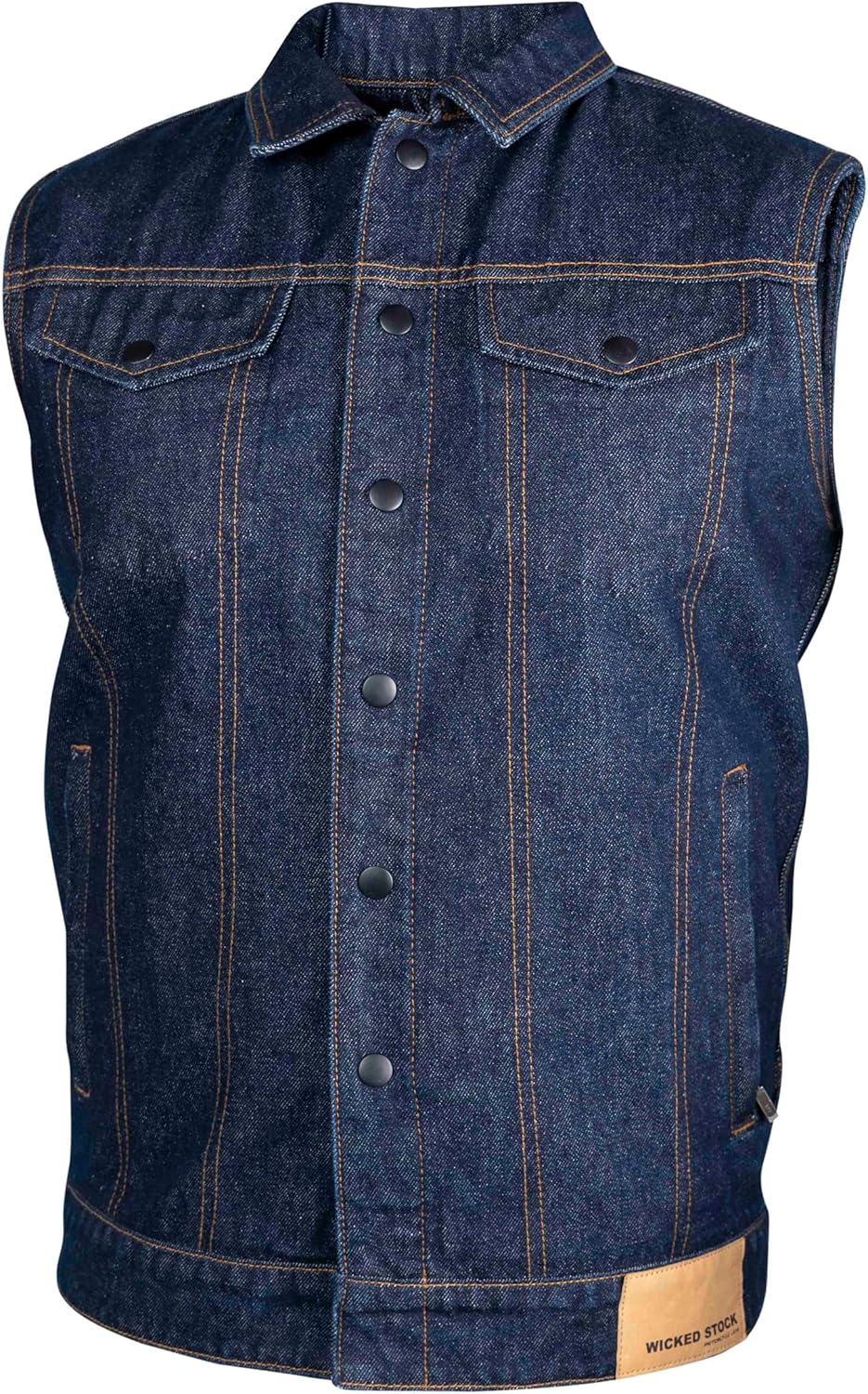 WICKED STOCK-Mens Denim Vest True-Blue-Men’s Vests Casual-Motorcycle Vest-Motorcycle Gear For Men-Motorcycle Vests For Men