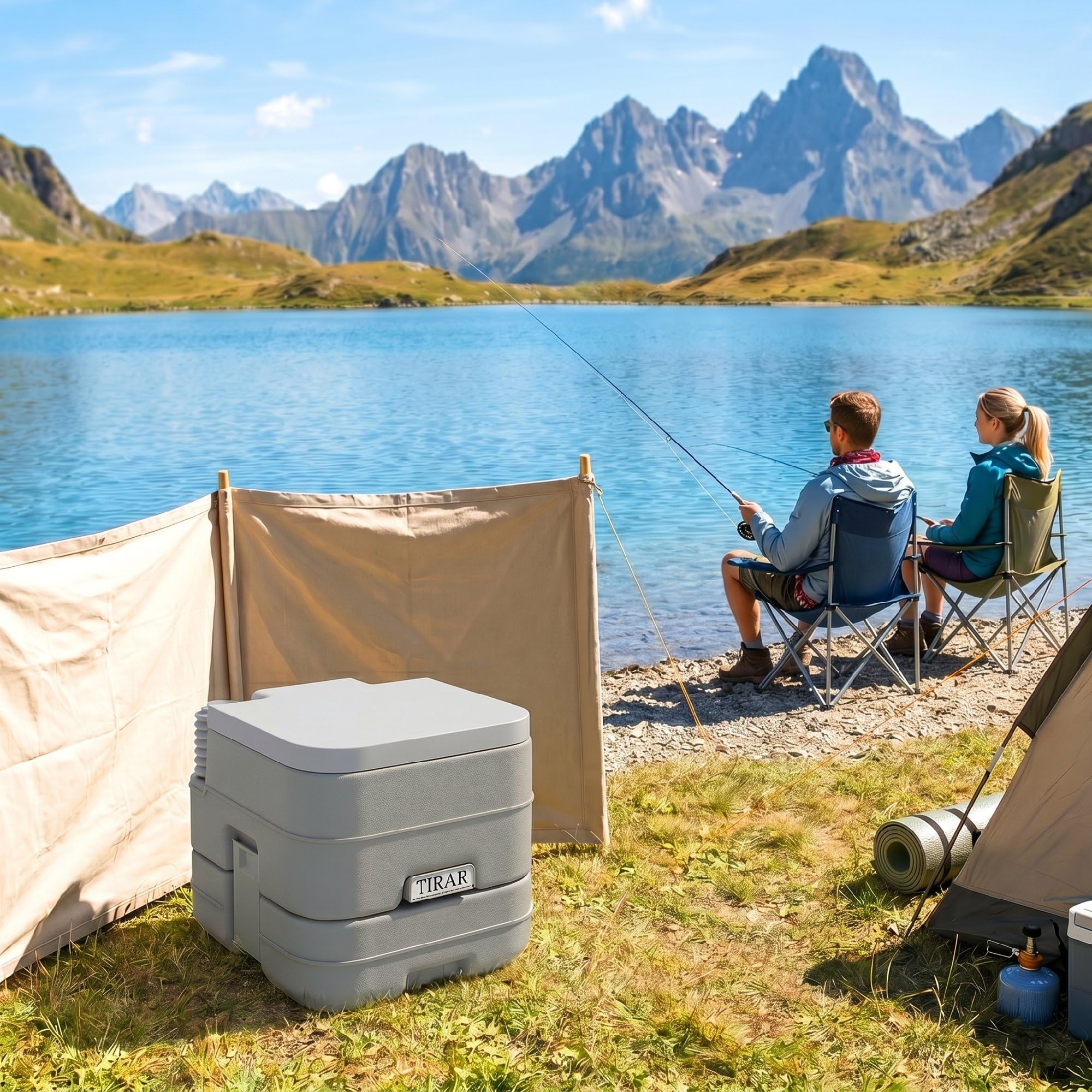 HOMCOM Inodoro Portátil WC Portátil con 2 Tanques 10L 36x42x30 cm Gris | Carga 200 kg, Inodoro para Exterior, Camping, Acampar, Senderismo