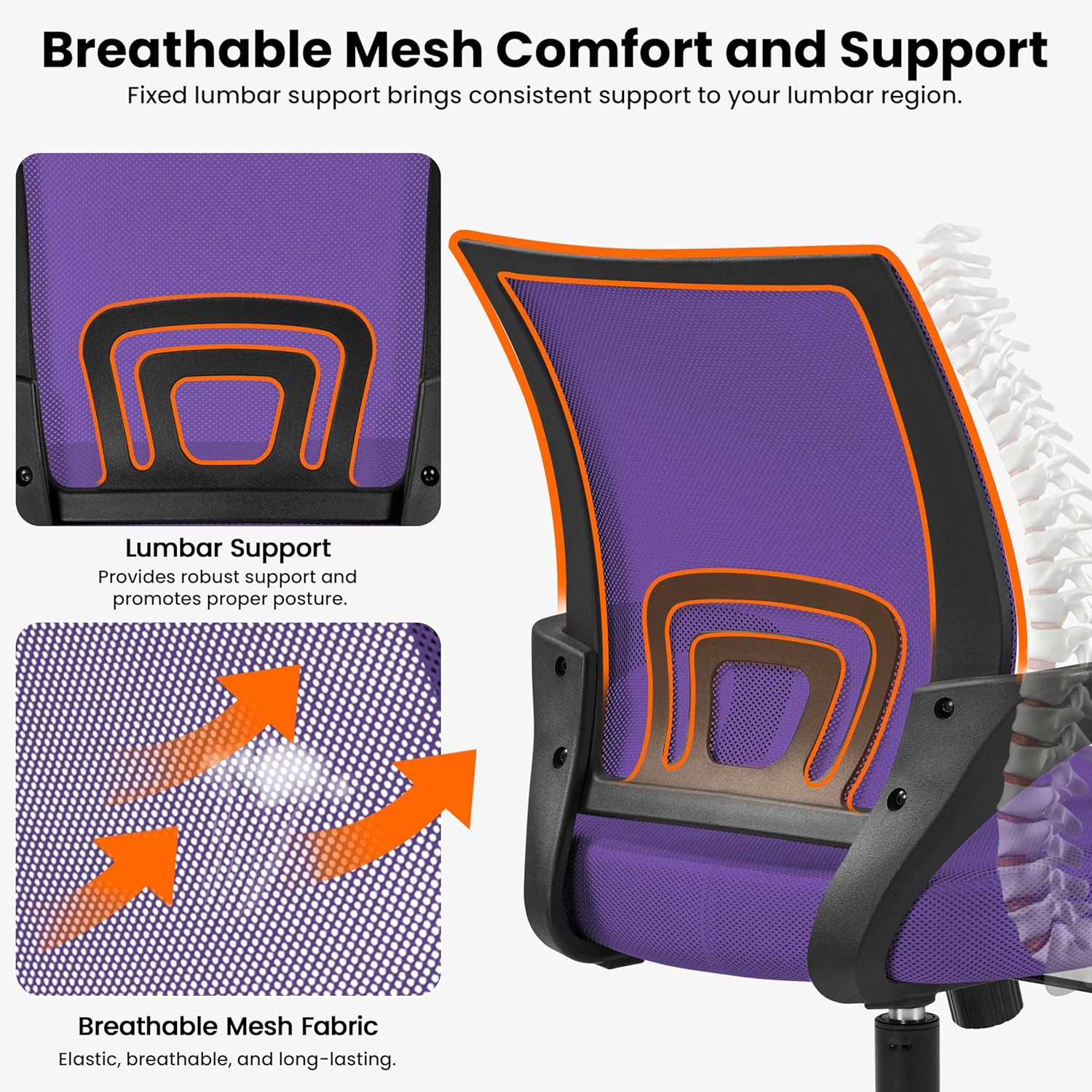 Yaheetech Ergonomic Mesh Office Chair w/Lumbar Support - Image 4