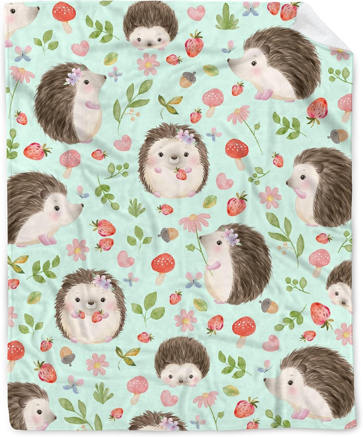 Cute Flower Hedgehog Fleece Flannel Gift Blanket Lightweight Soft Throw Blanket Cute Cozy Blanket for Bed Couch Travel Outdoor 40''x 50'' for Kids/Child