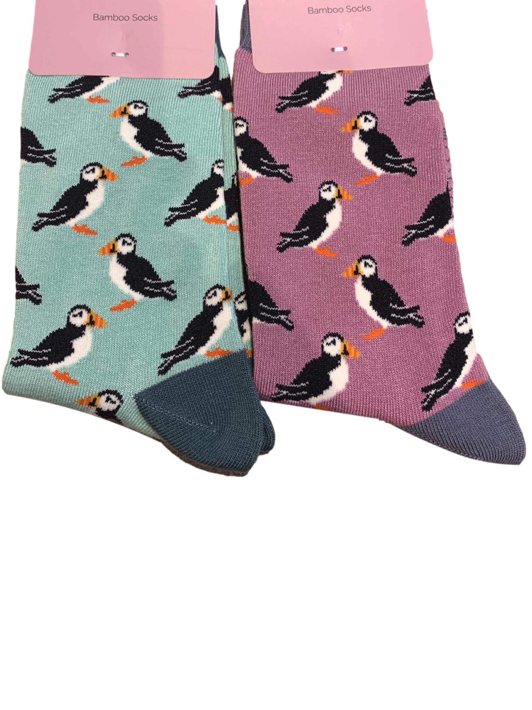 Purple Possum Women's Purple, Green, Mint Green, Multicoloured Purple Possum® Puffin Socks 2 Pair Pack Puffins Purple Mint Green Birds Bird Bamboo