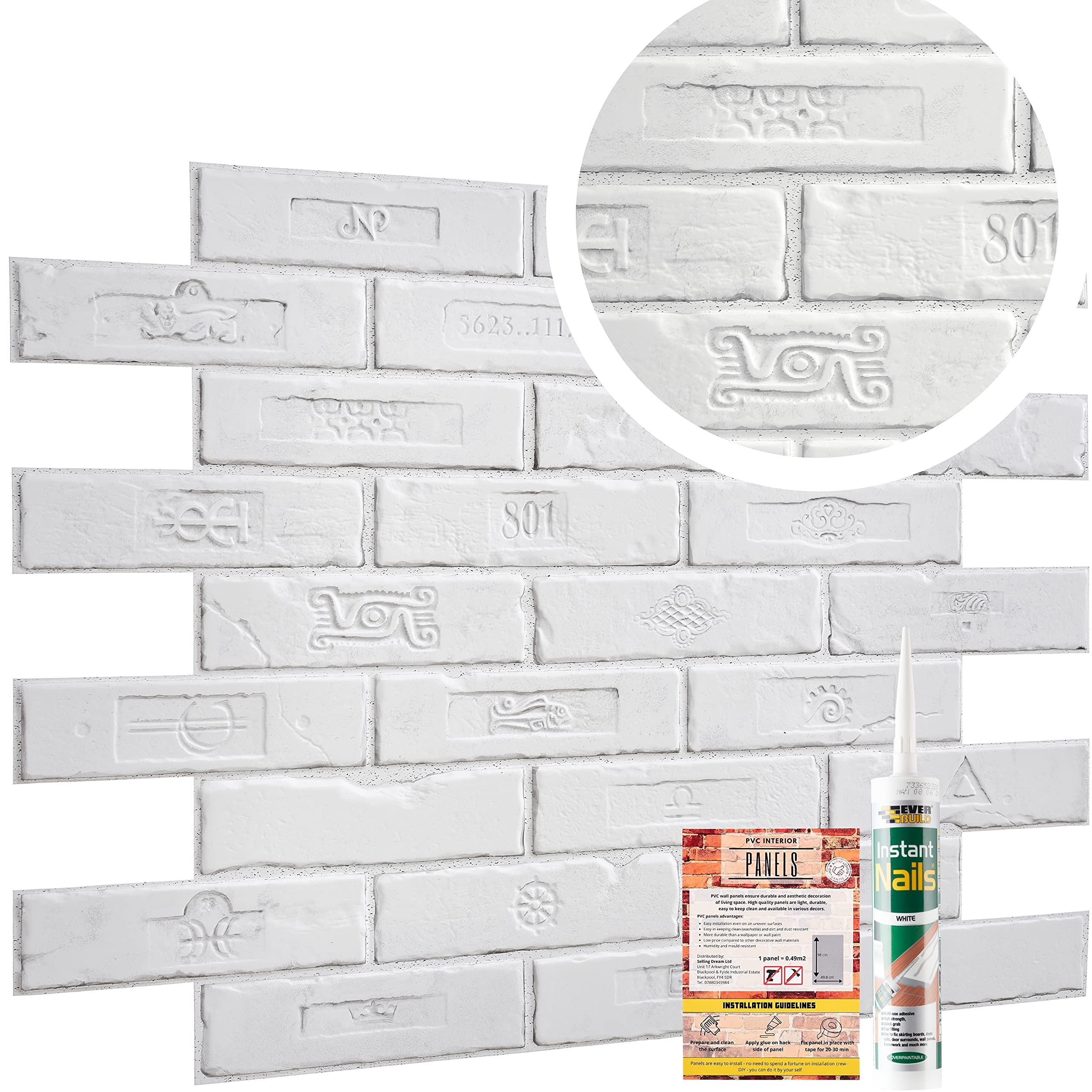 Buy Novecrafto Premium Rustic Retro White Brick PVC Wall Cladding