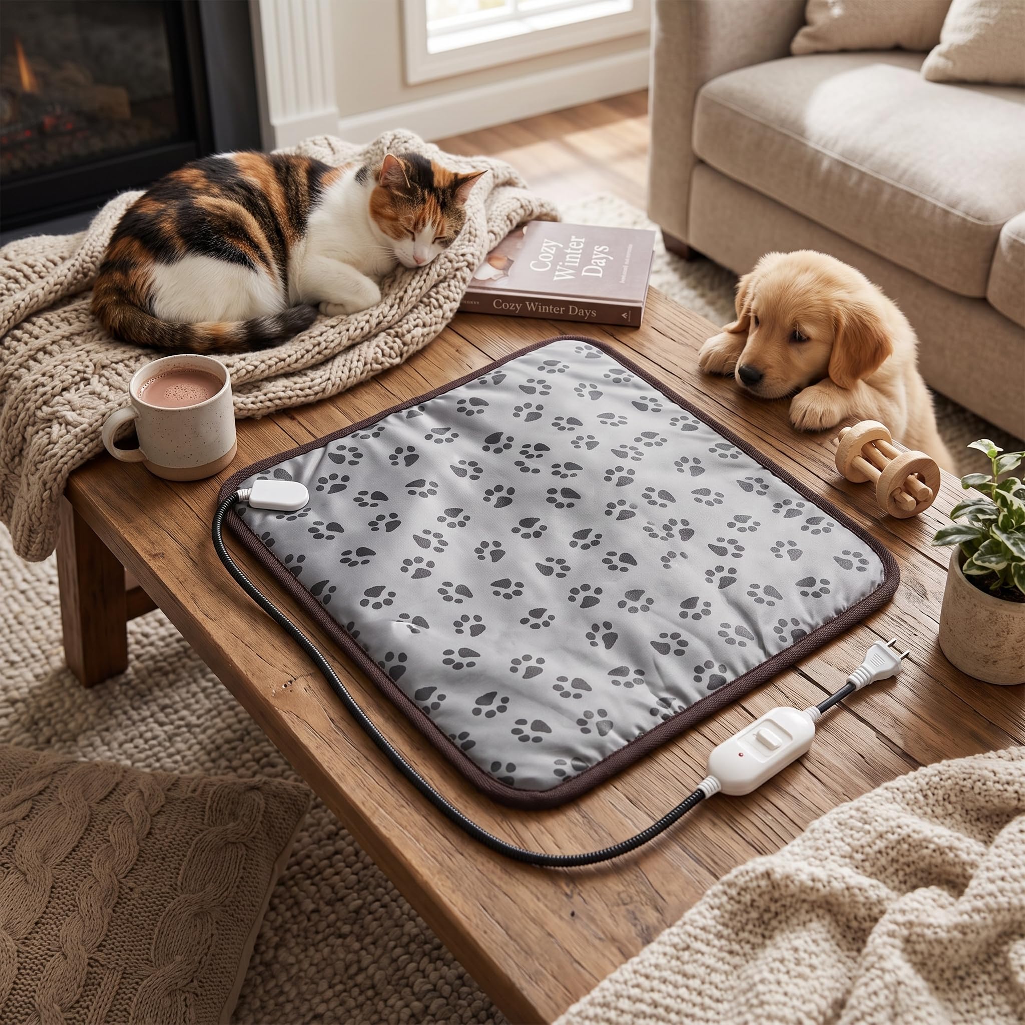 Coussin Chauffant électrique pour Animaux de Compagnie, Tapis Chauffant Imperméable pour Chats et Chiens avec Protection de sécurité Contre la Surchauffe, Tuyau (Empreinte européenne Petite)