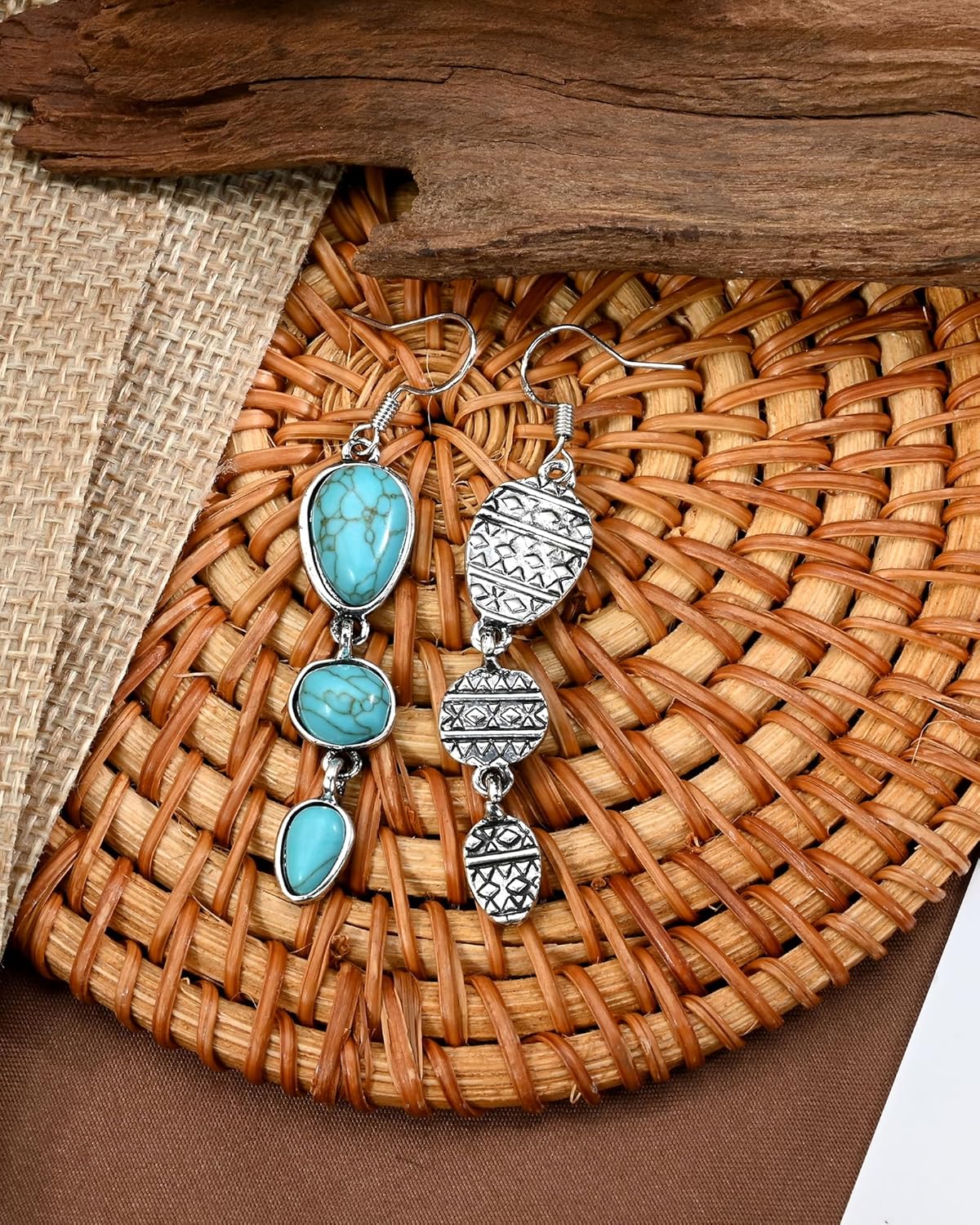 Boho Silver Turquoise Teardrop Western Country Earrings Drop Dangle Vintage Stone Bohemian Statement Earrings for Women Cowgirl - Image 6