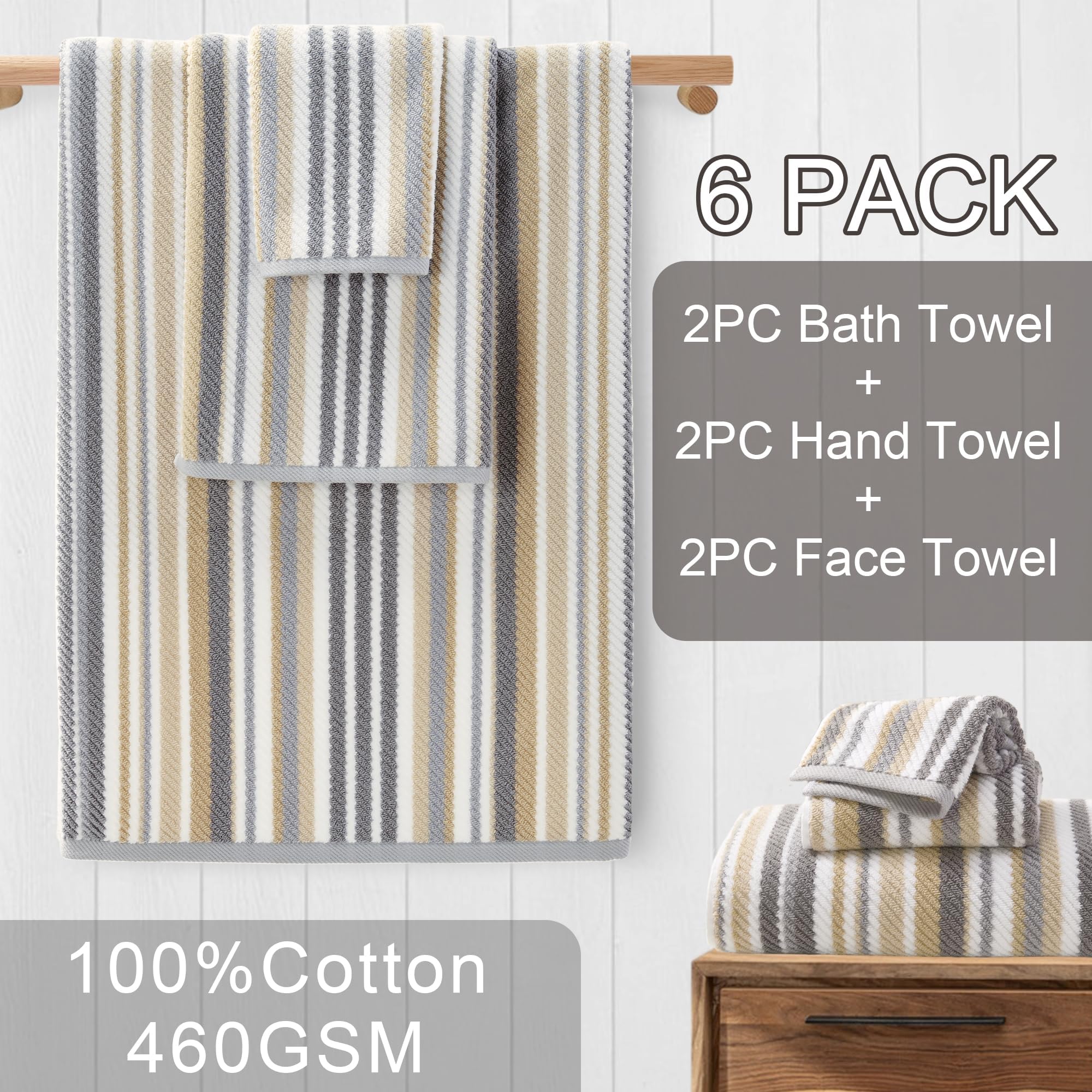 VOOVA & MOVAS Gray Beige Bath Towel Set - Soft & Absorbent -3