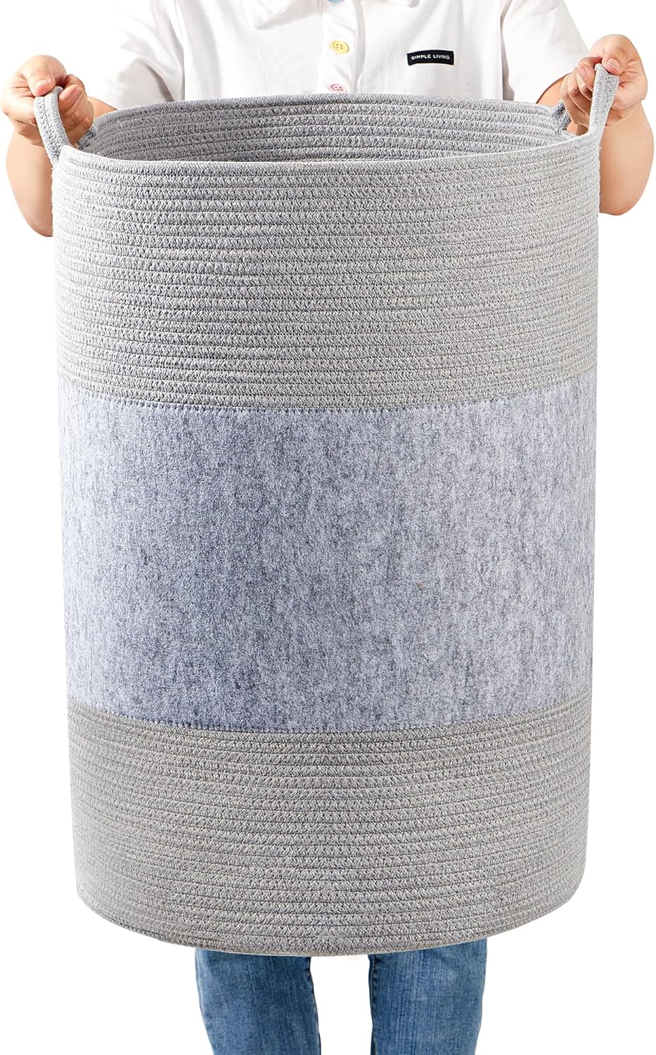 90L Jumbo Laundry Hamper,17" x 17" x 24" Extra Large Woven Laundry Basket for Blanket Storage, Tall Baby Nursery Hamper for Toys in Bedroom,Living Room Grey