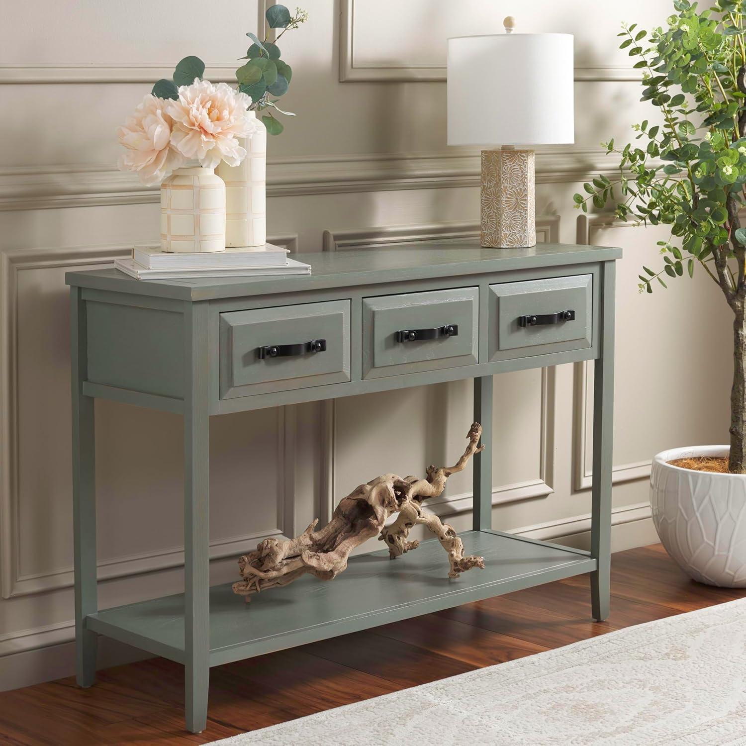 Safavieh Home Collection Aiden Ash Grey 3-Drawer Bottom Shelf Console Table