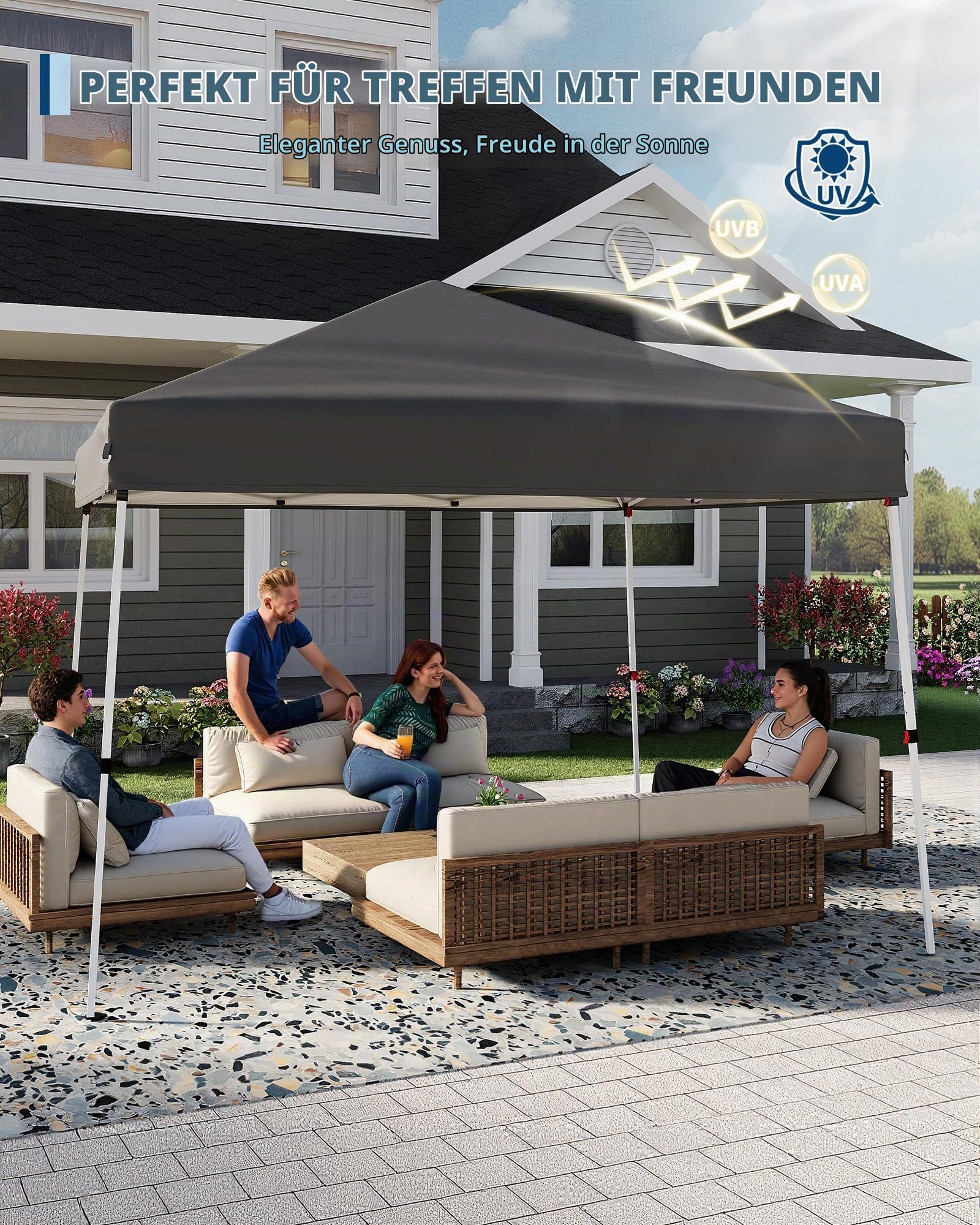 Pop Up Pavillon Mit Überdachung, Faltbares Outdoor Gazebo, Tragbar Faltpavillon Gartenzelt UV-Schutz, Tragetasche, Leichter Regenschutz, Ideal Für Garten, Terrasse, Party, Strand, Grau