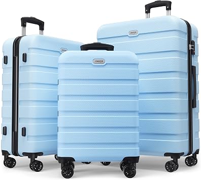 AnyZip Luggage Sets 3 Piece PC ABS Hardside Lightweight Suitcase with 4 Universal Wheels TSA Lock Carry On 20 24 28 Inch Light Blue