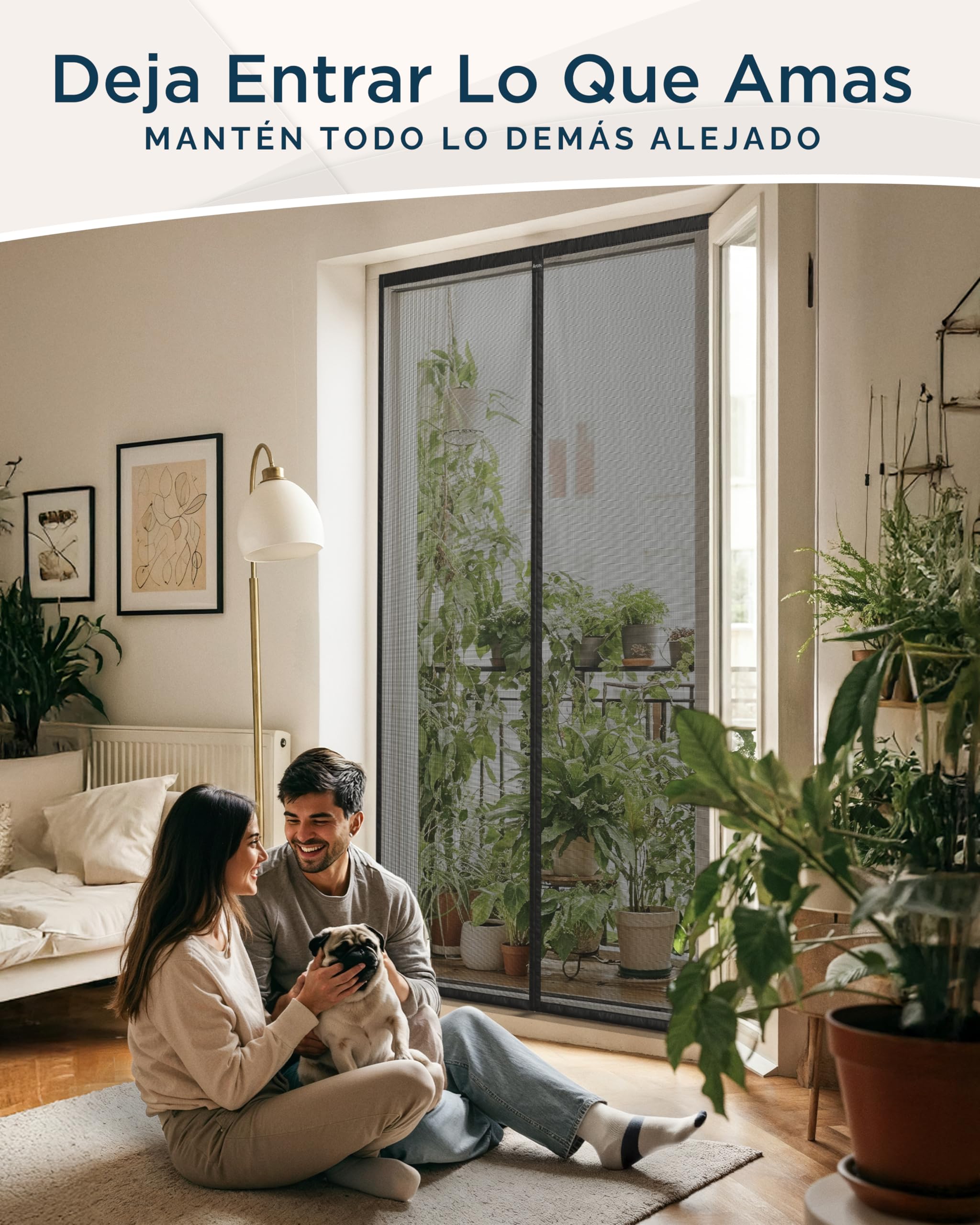 ARCOL Mosquitera Puerta Magnética 80x250 cm de Fibra de Vidrio – Adiós a los Mosquitos en 3 min, Malla Ultra-Fina, Cierre Automático con Imanes y Pesos, Cinta de Fijación Extra Ancha (Negro)