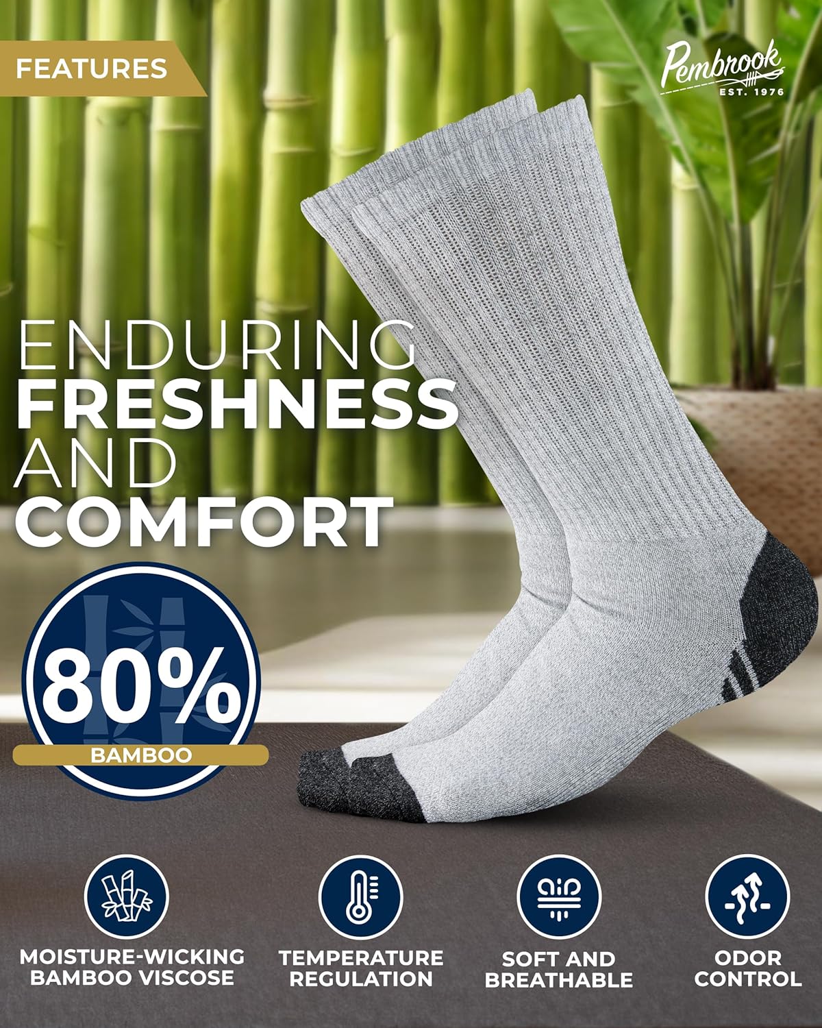 Pembrook 3 Pairs Viscose Bamboo Socks Mens - Premium Crew Work Socks, Moisture Wicking Socks Men for Hiking, Work Boot Socks - Image 3