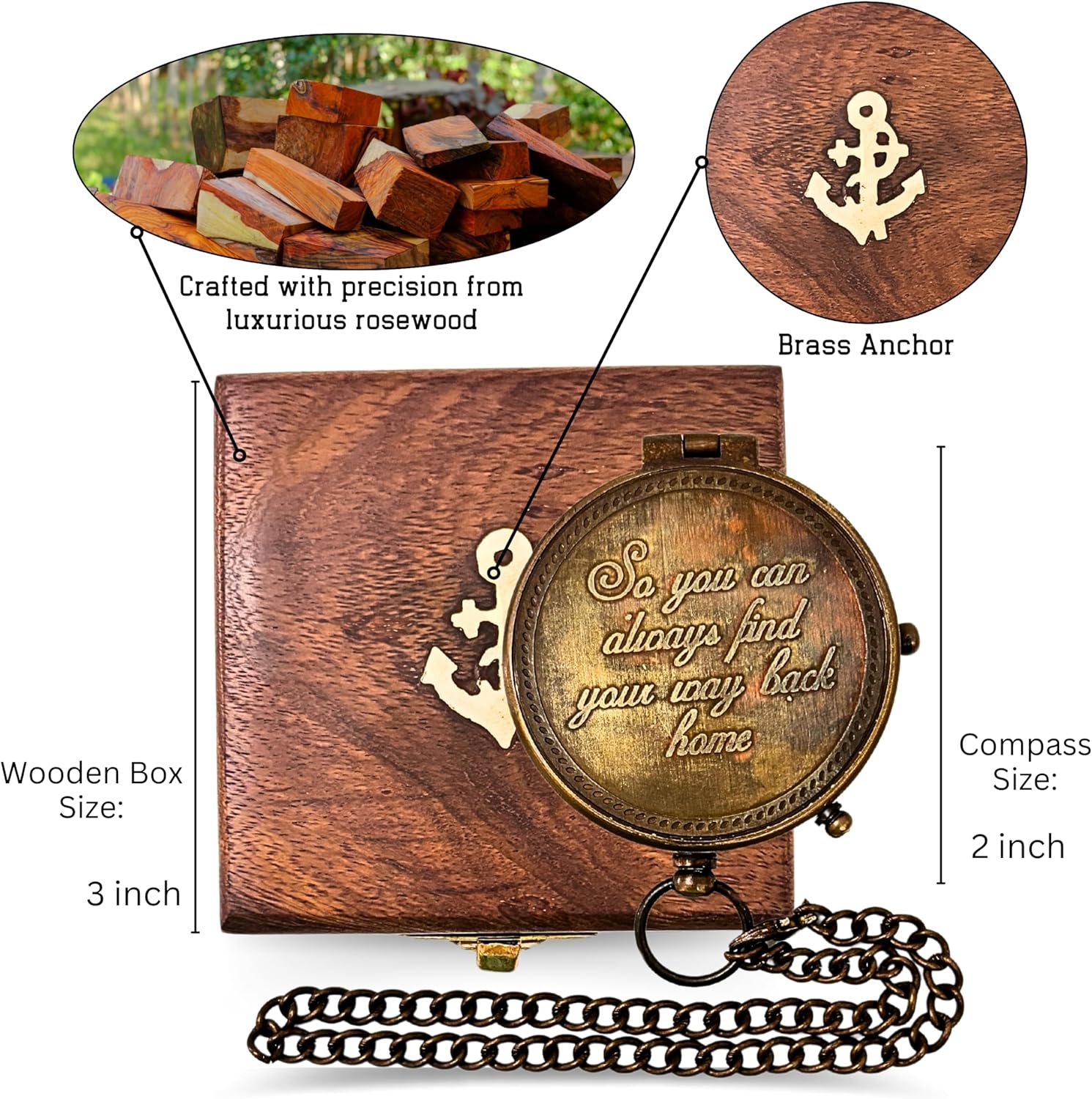 So You Can Always Find Your Way Back Home”, Camping Compass Engraved with Gift Compass for Birthday, Anniversary, Graduation Day, Husband -Inspirational Graduation Gifts for Him or Her, Son