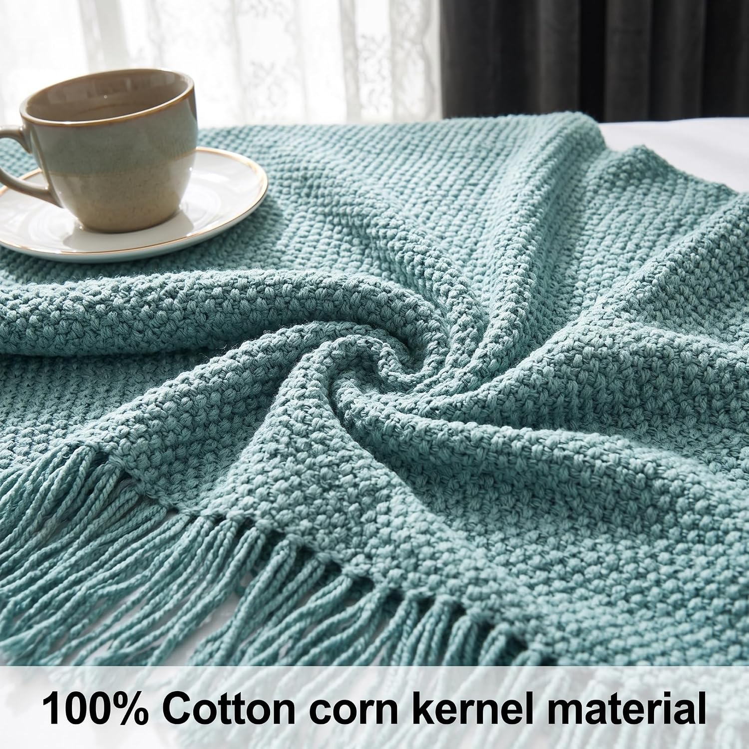 Cotton Knit Bed Runners King Size,Decorative Boho Bed Scarf with Tassel,Soft Solid Color Woven Beds Throw Blanket for Bedroom Home Hotel (Dark Gray 60x260cm/23.6x102in)