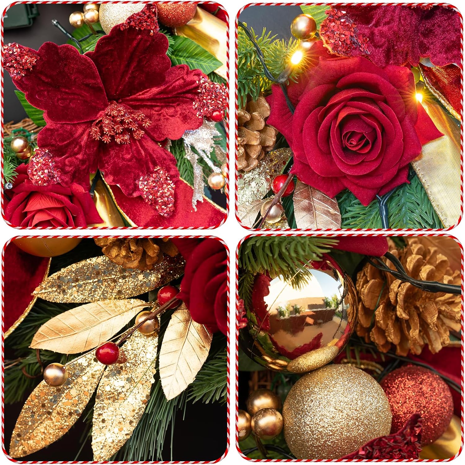 Christmas Wreaths for Front Door, Soomeir 24 Inch Outdoor Christmas Wreath with Lights, Large Prelit Wreath for Holiday Winter Window Outdoor Indoor Xmas - Image 3