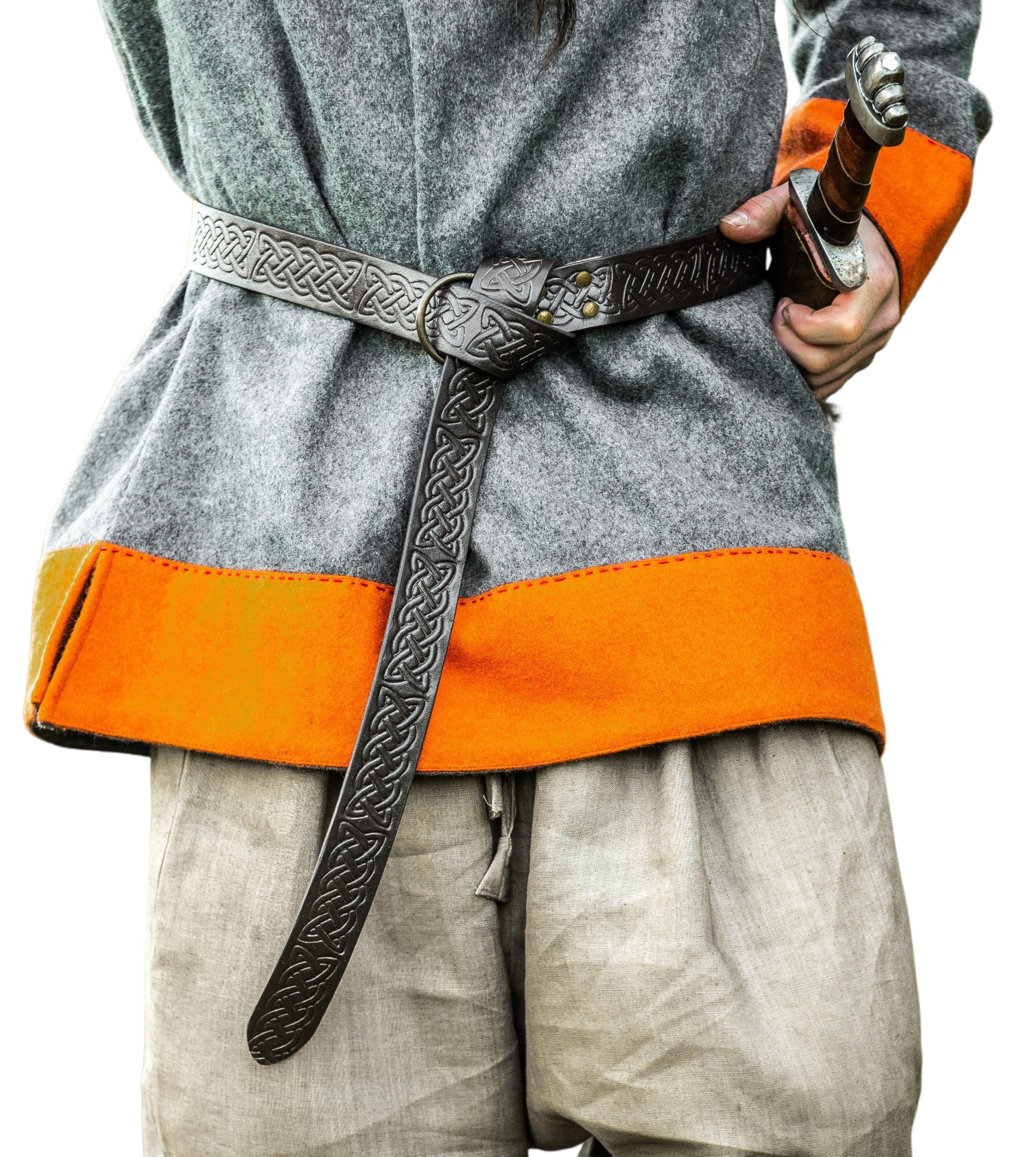 Leonardo Carbone® Unisex Viking leren ringriem met Keltisch reliëf Kegan - leren riem heren, middeleeuwse kleding, riem dames, LARP, carnaval, cosplay, hobbit - 100% echt leer, zwart, 150.0 cm