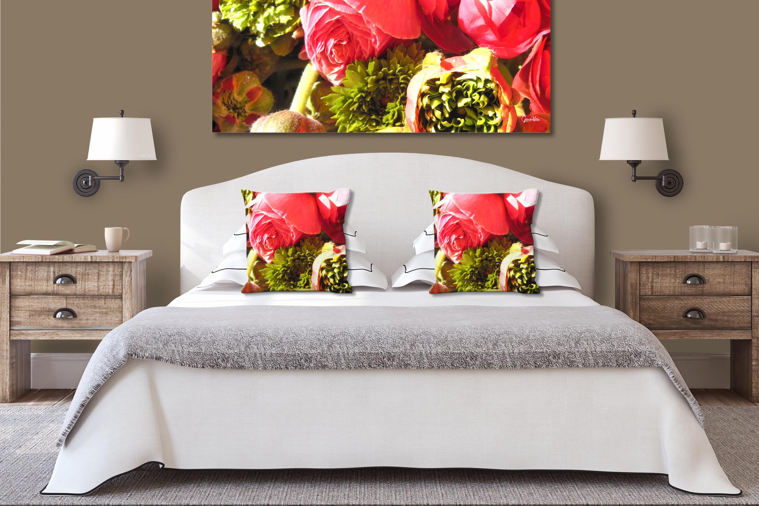 Pfingstrosen - Foto-Kissen-Hülle Set (2 STK.) 40 x 40 cm | Kissen-Bezüge - passend zu Wandbild - Deko-Kissen - Rose Blume Blüte Natur Garten