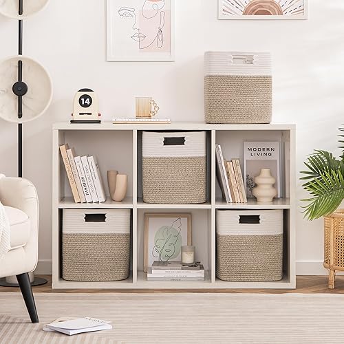 Miniatura 4 de UBBCARE Juego de 4 cestas de almacenamiento de 11 x 10.5 x 10.5 pulgadas, cesta de cuerda de algodón para estantes, juguetes, libros, cubos de