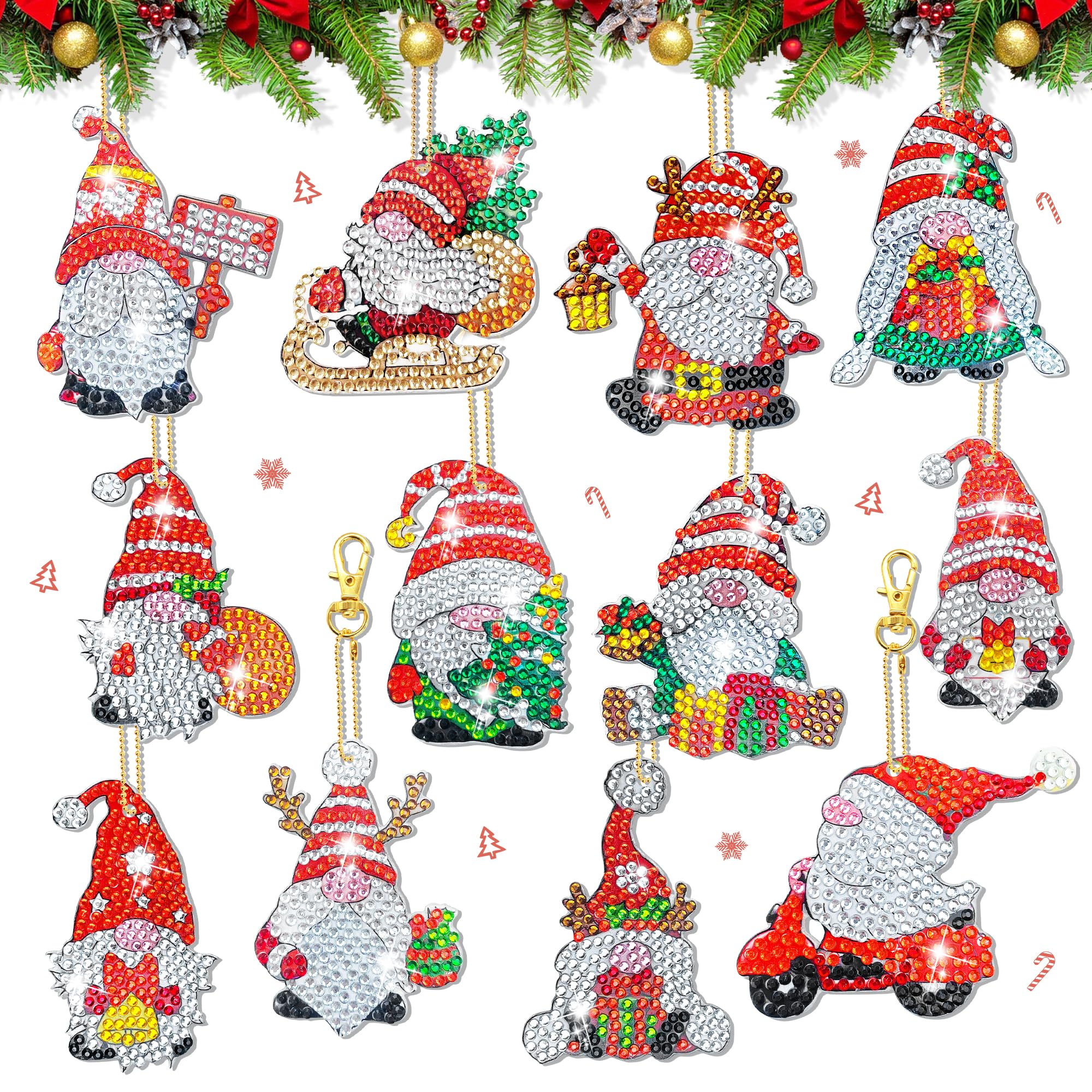 5D DIY Natale Pittura Diamante Portachiavi, 12 Pezzi Portachiavi con