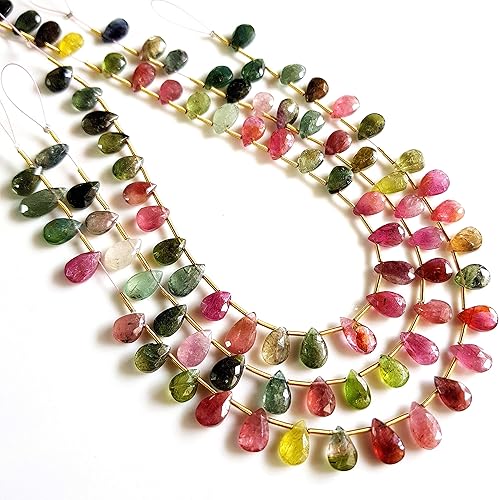 Miniatura 3 de Rare Gemstone Piedra preciosa natural de turmalina multisandía Cuentas de pera facetada de turmalina Collar de turmalina con piedras preciosas