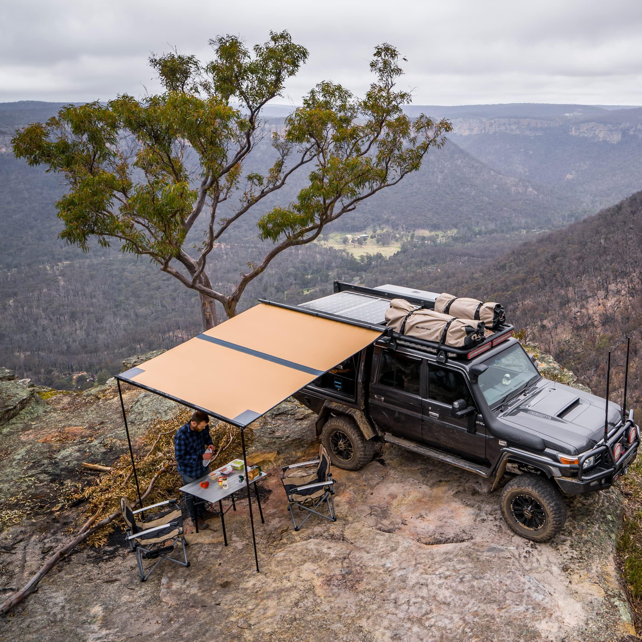 ARB 4x4 Accessories 814412 Retractable Black Aluminium Awning with Led Light Strip Included 2500x2500mm 8.2 x 8.2 feet Ideal for 4x4 Off Road Adventures, Camping, Outdoor Experience