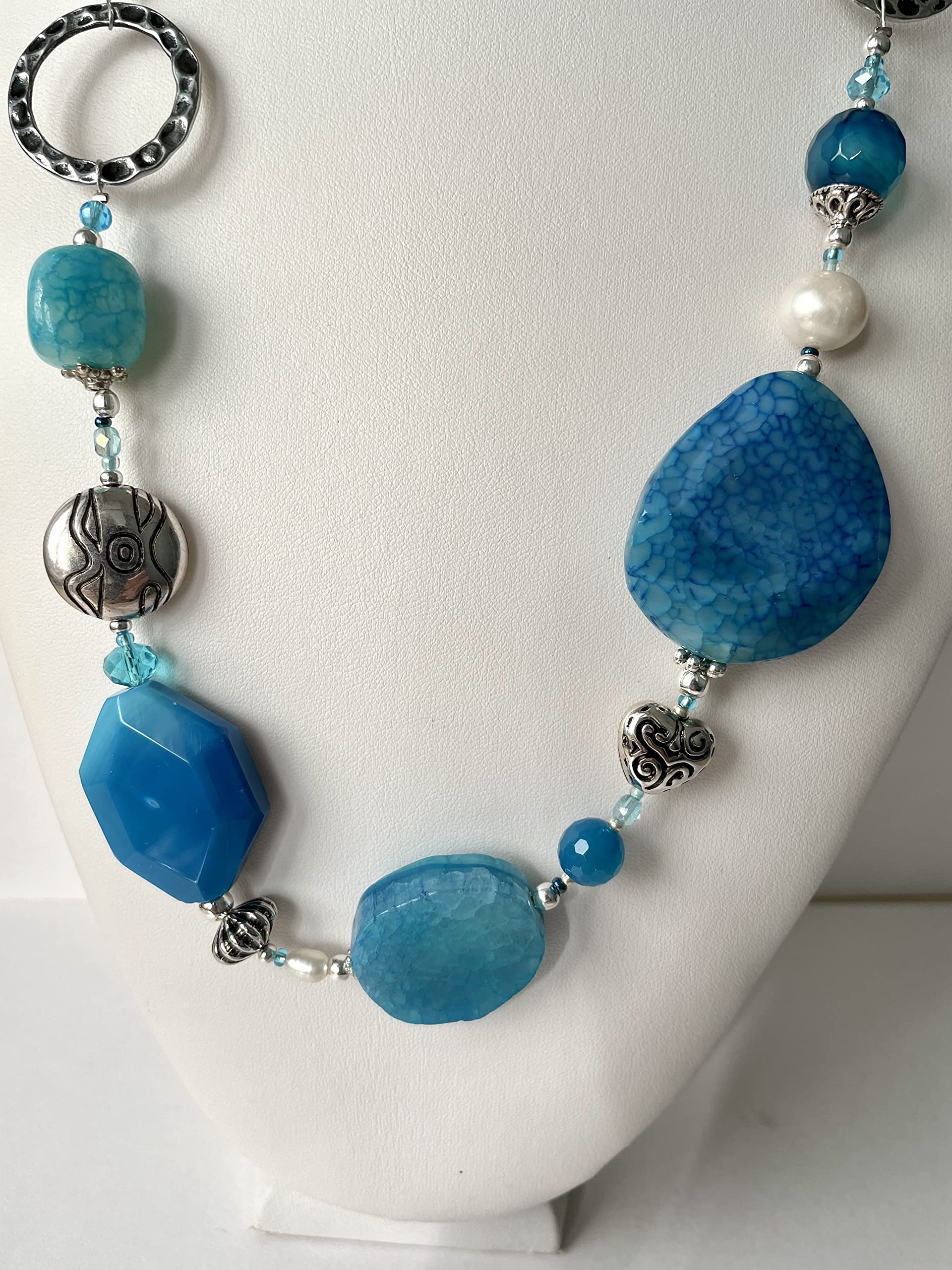 Collana lunga Donna in pietre dure turchesi "Deep Ice", regolabile
